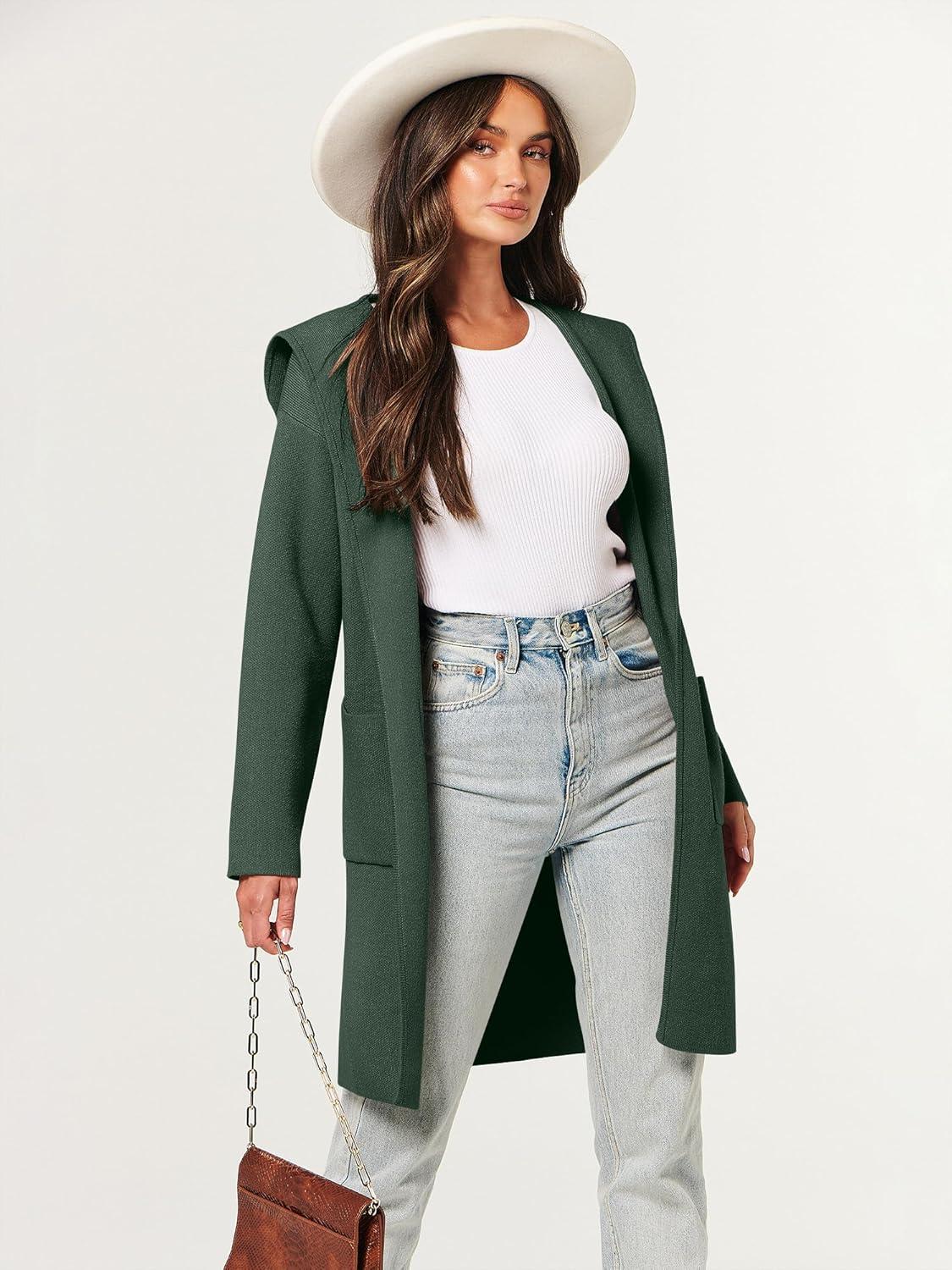 imageANRABESS Women Cardigan Open Front Oversized Casual Knit Hoodie Sweater Coatigan Lady Coat 2025 Fall Trendy OuterwearArmy Green
