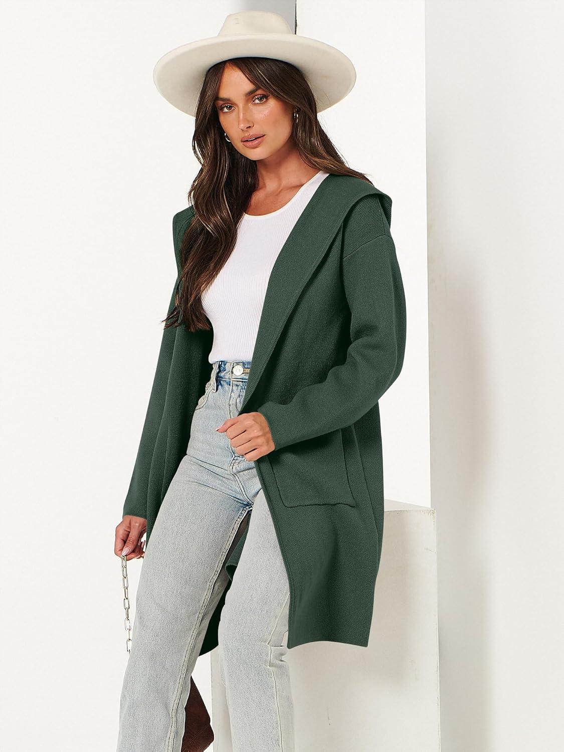 imageANRABESS Women Cardigan Open Front Oversized Casual Knit Hoodie Sweater Coatigan Lady Coat 2025 Fall Trendy OuterwearArmy Green