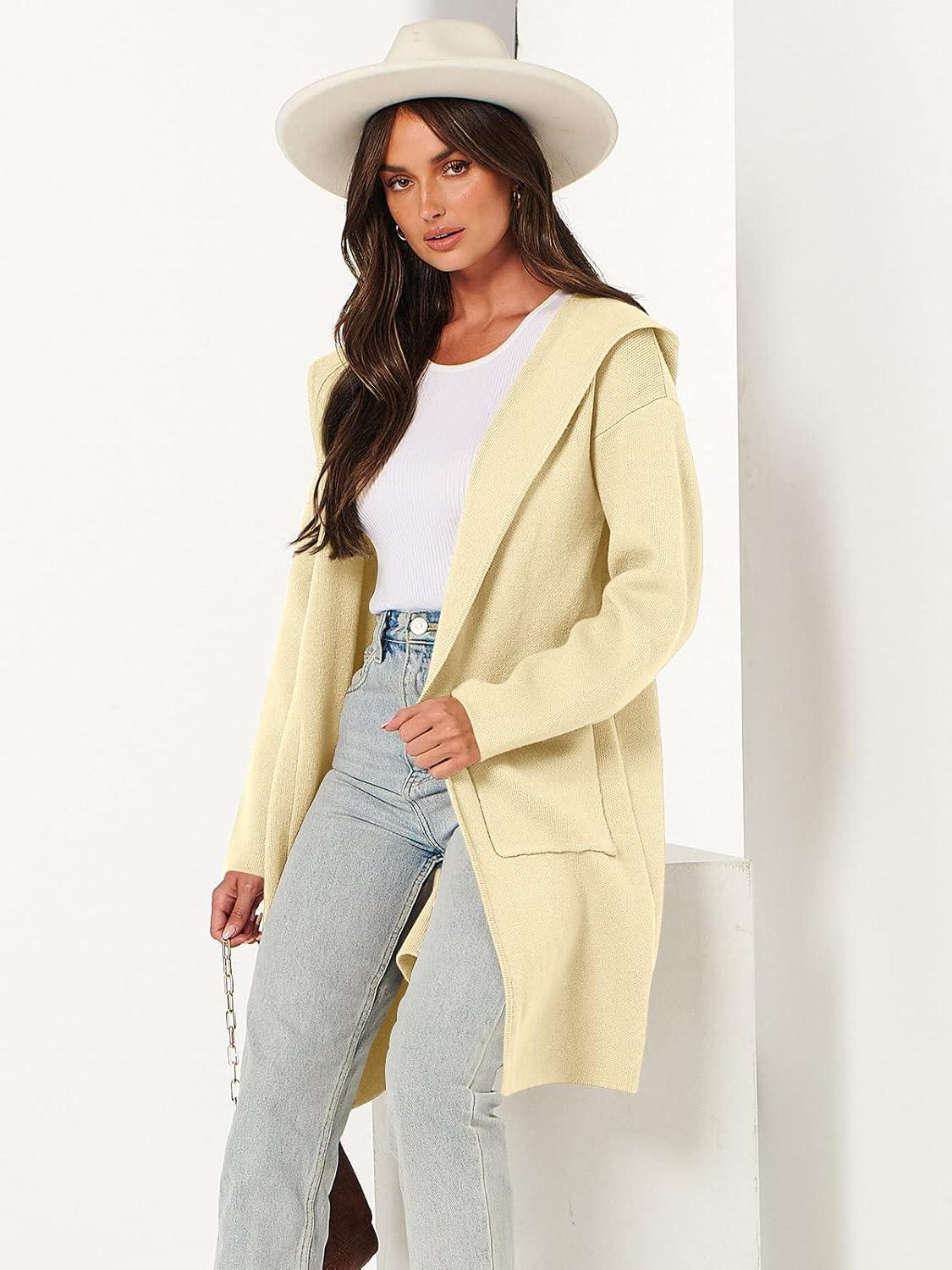 imageANRABESS Women Cardigan Open Front Oversized Casual Knit Hoodie Sweater Coatigan Lady Coat 2025 Fall Trendy OuterwearBeige