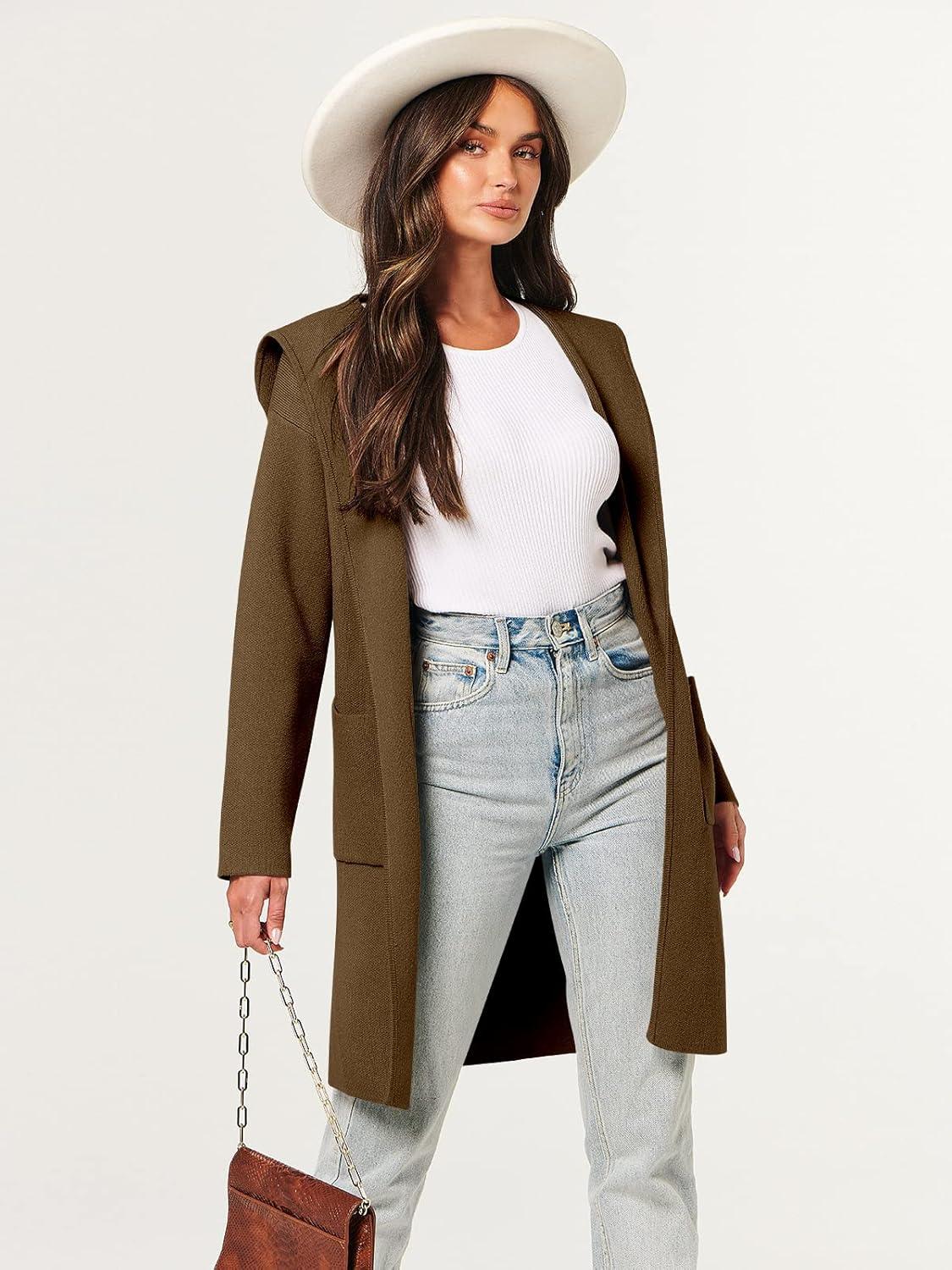 imageANRABESS Women Cardigan Open Front Oversized Casual Knit Hoodie Sweater Coatigan Lady Coat 2025 Fall Trendy OuterwearBrown