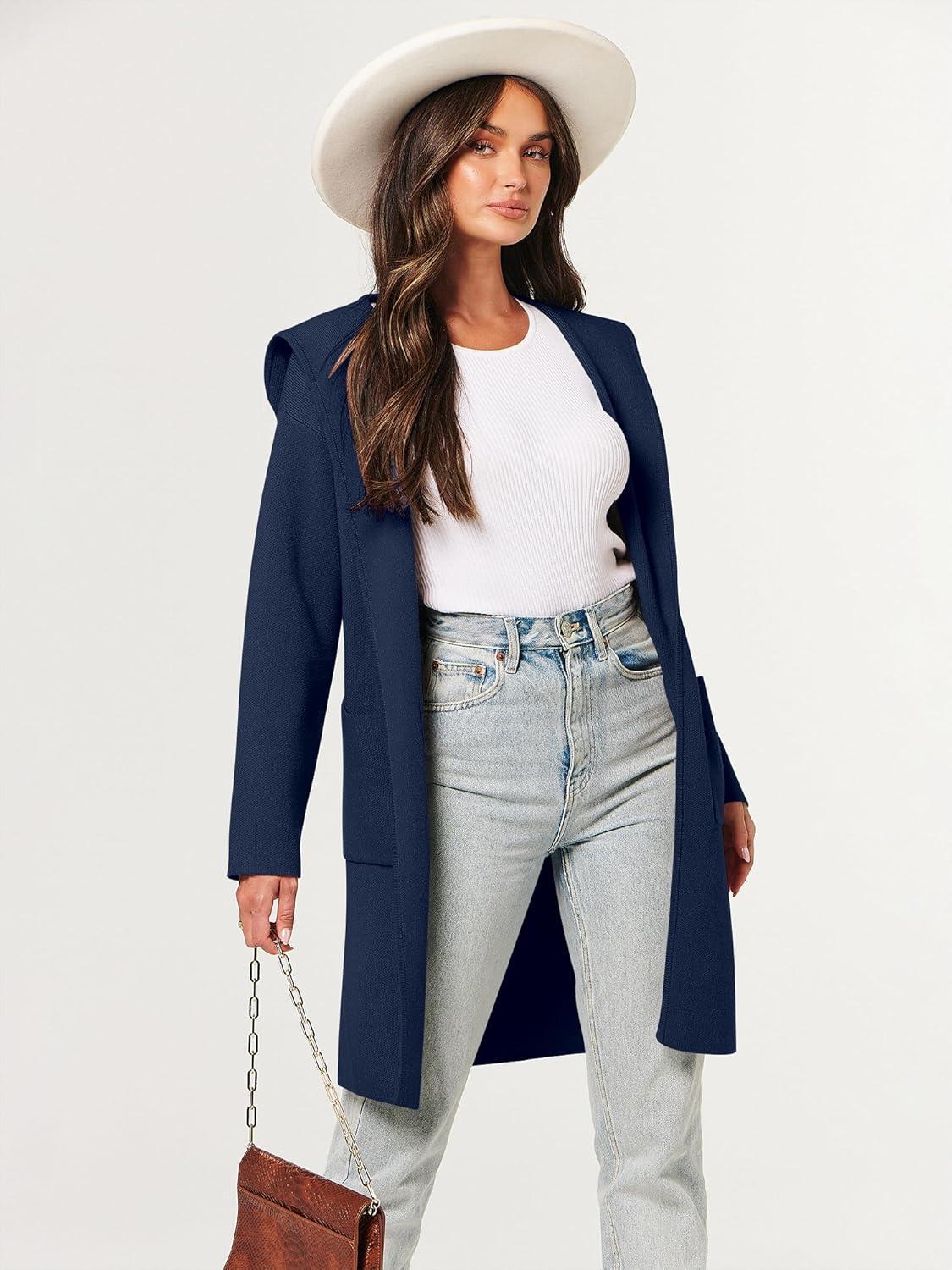 imageANRABESS Women Cardigan Open Front Oversized Casual Knit Hoodie Sweater Coatigan Lady Coat 2025 Fall Trendy OuterwearDeep Blue