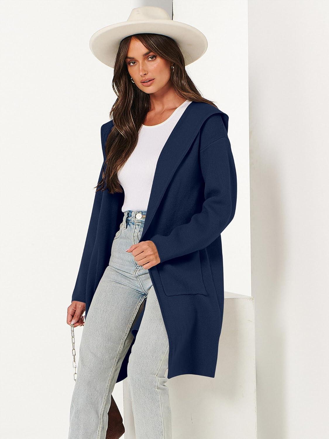 imageANRABESS Women Cardigan Open Front Oversized Casual Knit Hoodie Sweater Coatigan Lady Coat 2025 Fall Trendy OuterwearDeep Blue