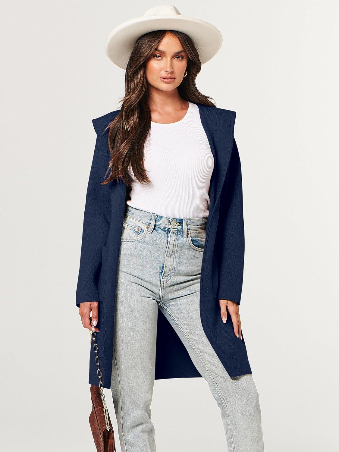 imageANRABESS Women Cardigan Open Front Oversized Casual Knit Hoodie Sweater Coatigan Lady Coat 2025 Fall Trendy OuterwearDeep Blue