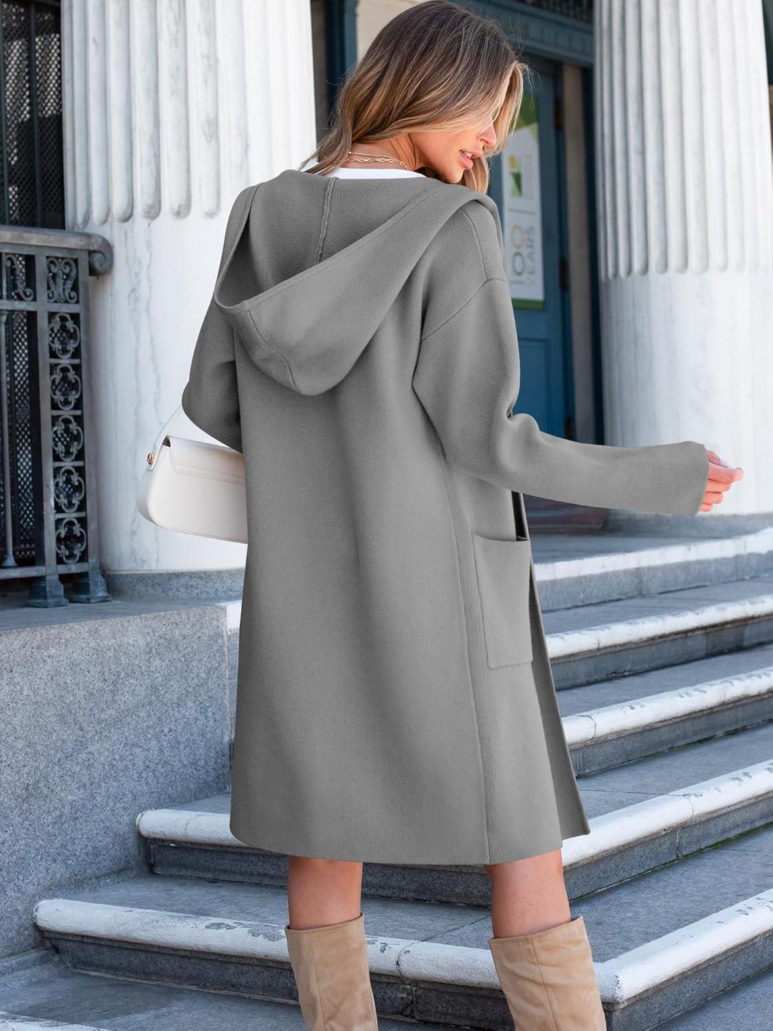 imageANRABESS Women Cardigan Open Front Oversized Casual Knit Hoodie Sweater Coatigan Lady Coat 2025 Fall Trendy OuterwearGray