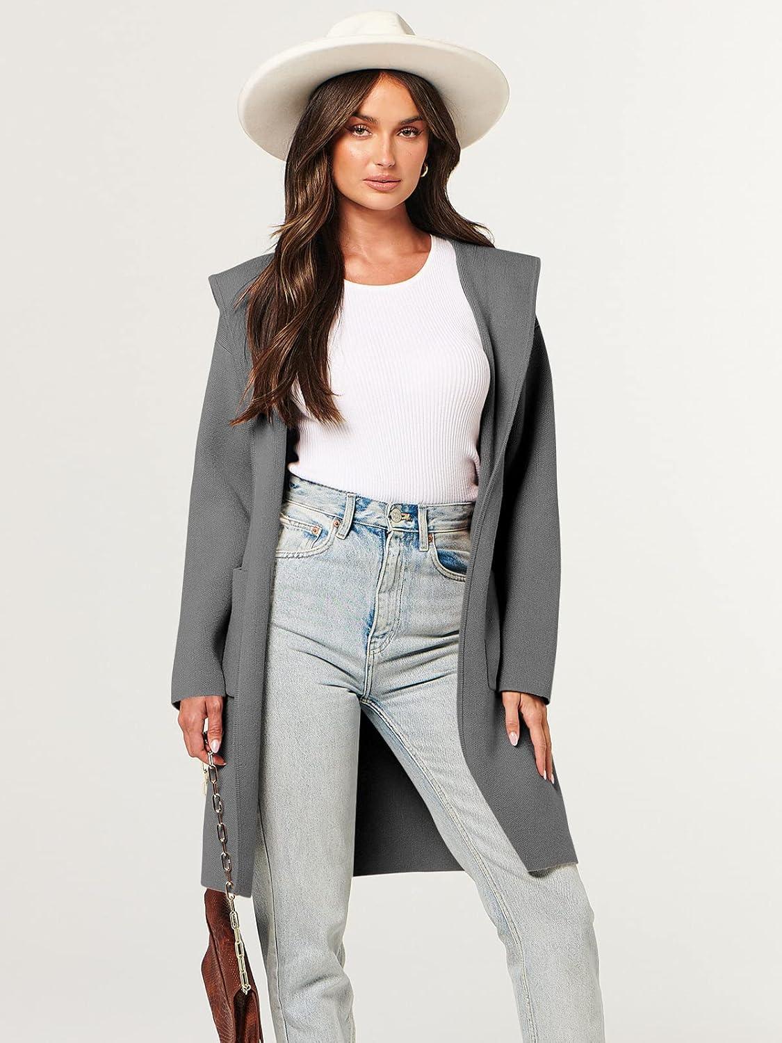 imageANRABESS Women Cardigan Open Front Oversized Casual Knit Hoodie Sweater Coatigan Lady Coat 2025 Fall Trendy OuterwearGray