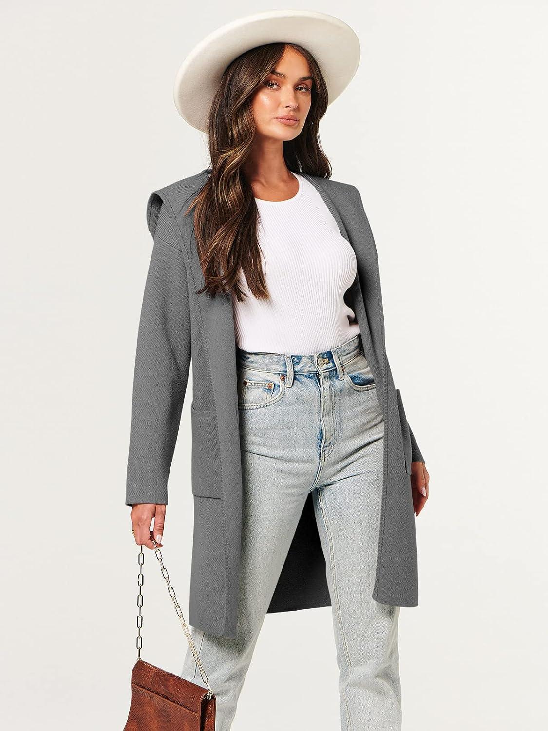 imageANRABESS Women Cardigan Open Front Oversized Casual Knit Hoodie Sweater Coatigan Lady Coat 2025 Fall Trendy OuterwearGray