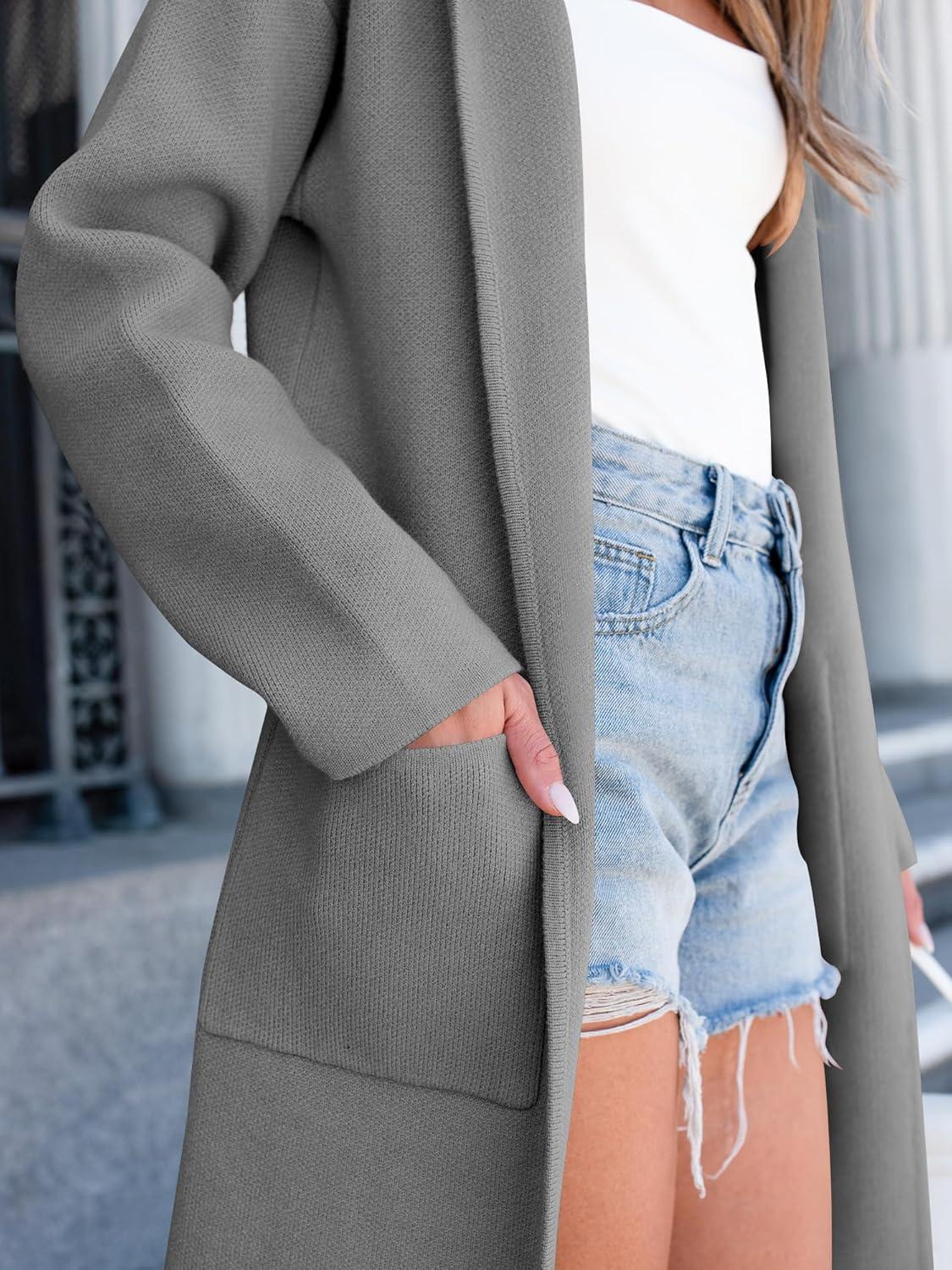 imageANRABESS Women Cardigan Open Front Oversized Casual Knit Hoodie Sweater Coatigan Lady Coat 2025 Fall Trendy OuterwearGray