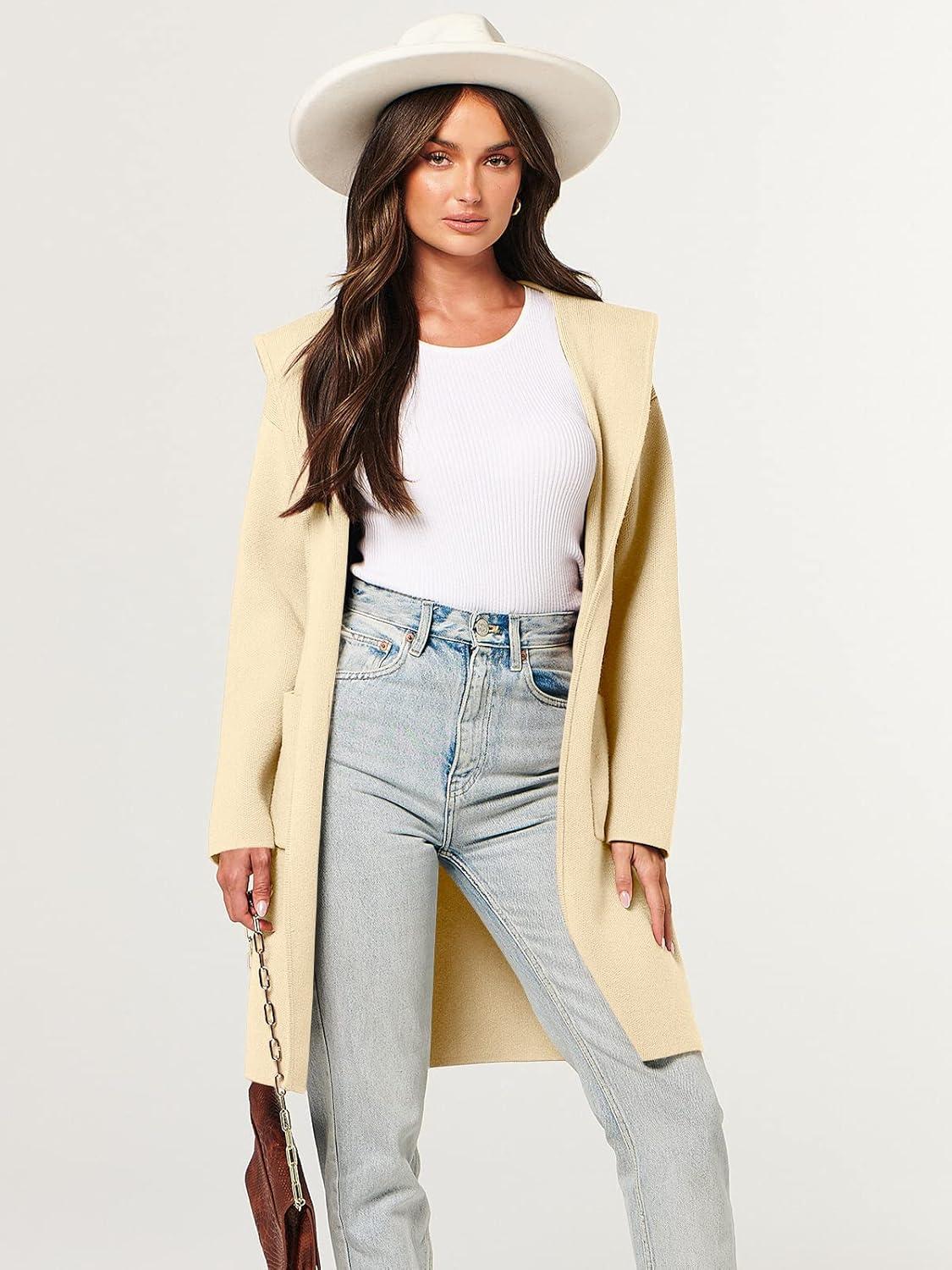 imageANRABESS Women Cardigan Open Front Oversized Casual Knit Hoodie Sweater Coatigan Lady Coat 2025 Fall Trendy OuterwearKhaki Beige