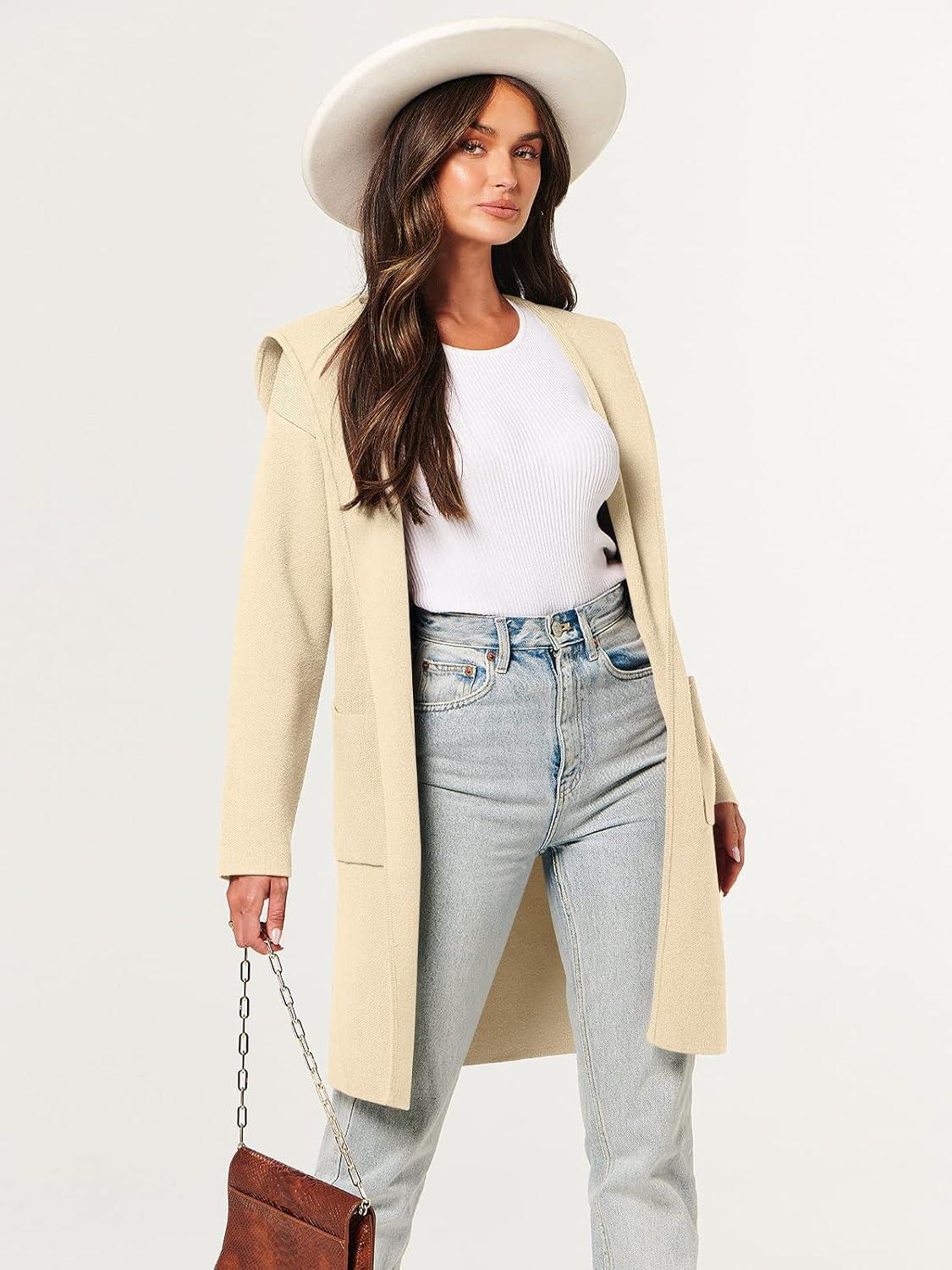 imageANRABESS Women Cardigan Open Front Oversized Casual Knit Hoodie Sweater Coatigan Lady Coat 2025 Fall Trendy OuterwearKhaki Beige