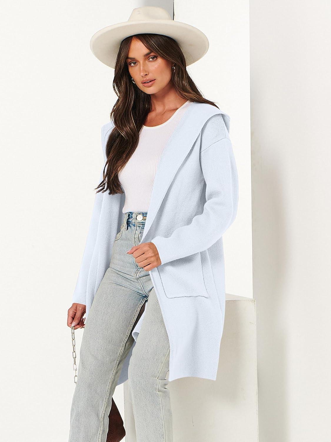 imageANRABESS Women Cardigan Open Front Oversized Casual Knit Hoodie Sweater Coatigan Lady Coat 2025 Fall Trendy OuterwearLight Blue