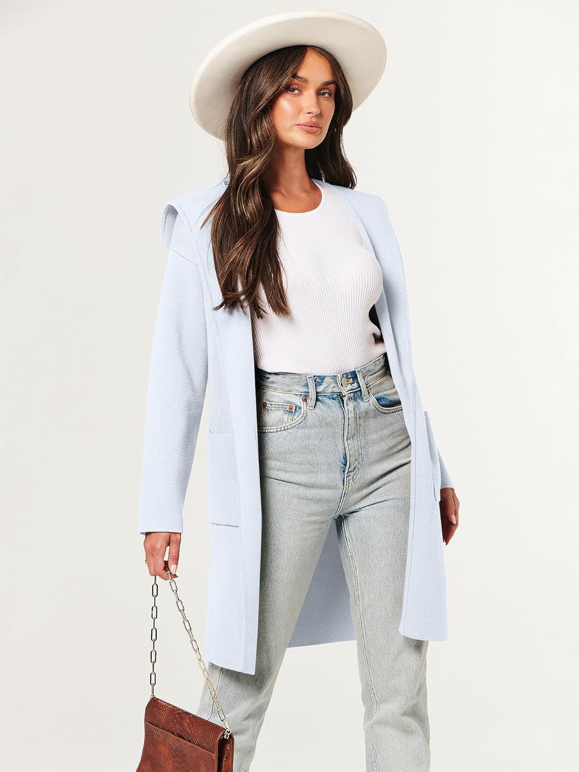 imageANRABESS Women Cardigan Open Front Oversized Casual Knit Hoodie Sweater Coatigan Lady Coat 2025 Fall Trendy OuterwearLight Blue