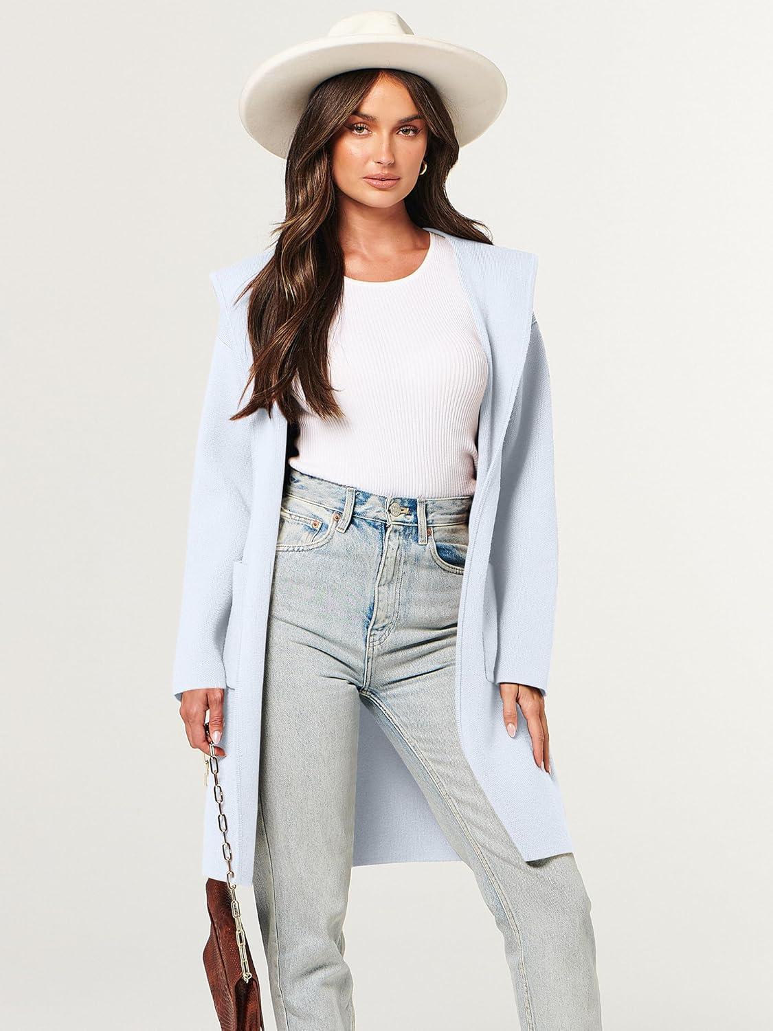 imageANRABESS Women Cardigan Open Front Oversized Casual Knit Hoodie Sweater Coatigan Lady Coat 2025 Fall Trendy OuterwearLight Blue