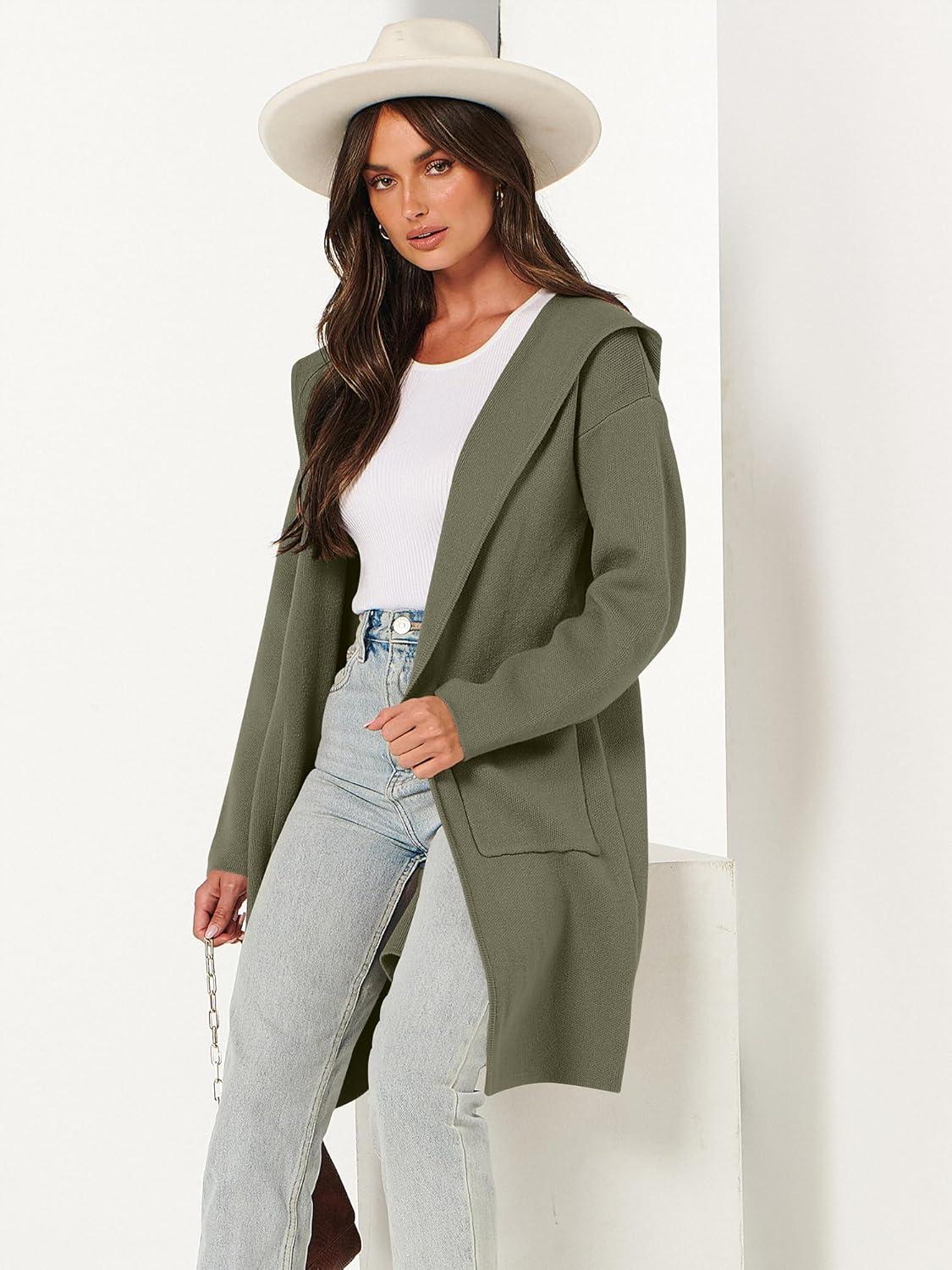 imageANRABESS Women Cardigan Open Front Oversized Casual Knit Hoodie Sweater Coatigan Lady Coat 2025 Fall Trendy OuterwearLight Green
