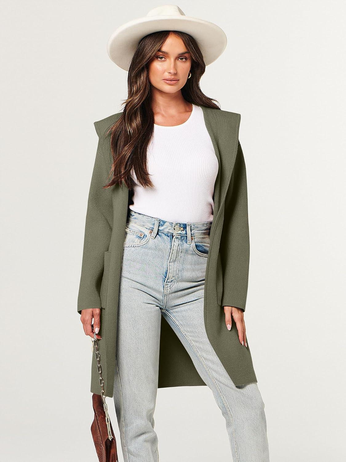 imageANRABESS Women Cardigan Open Front Oversized Casual Knit Hoodie Sweater Coatigan Lady Coat 2025 Fall Trendy OuterwearLight Green