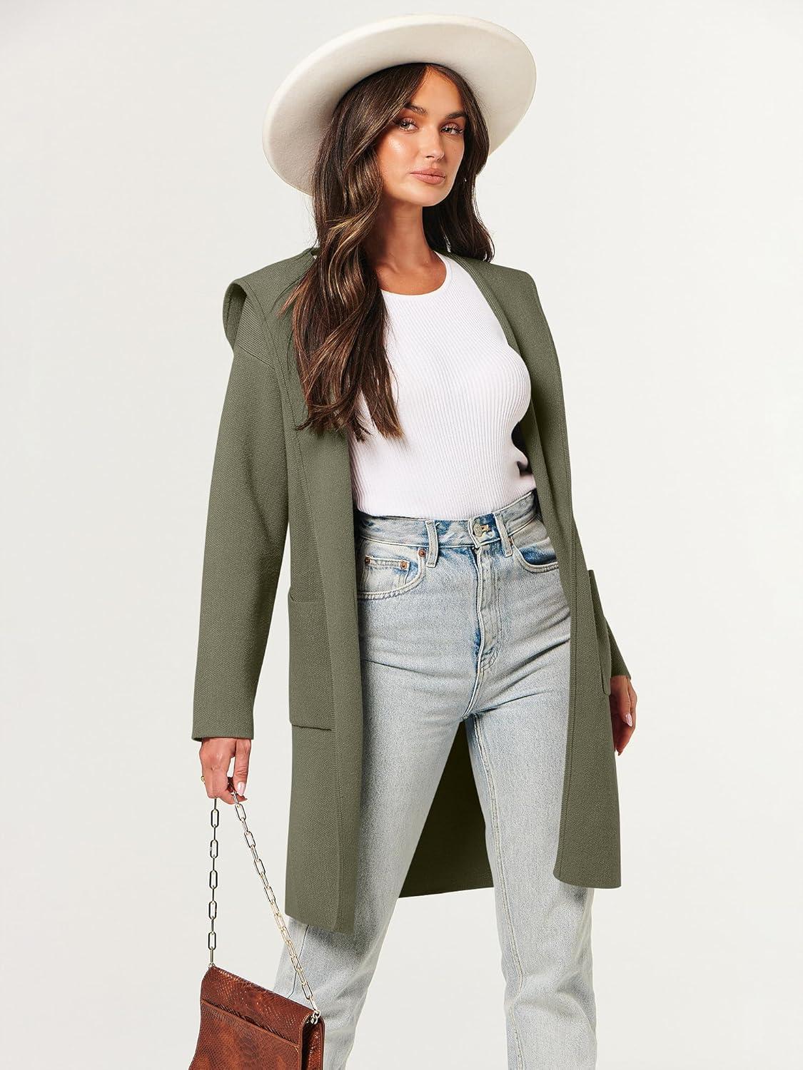 imageANRABESS Women Cardigan Open Front Oversized Casual Knit Hoodie Sweater Coatigan Lady Coat 2025 Fall Trendy OuterwearLight Green