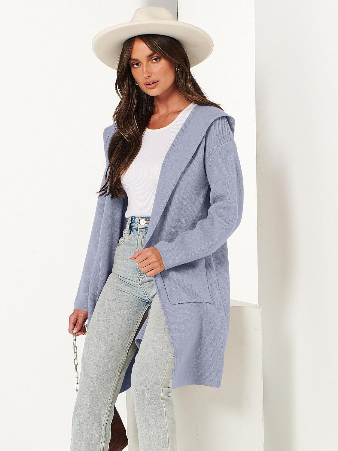 imageANRABESS Women Cardigan Open Front Oversized Casual Knit Hoodie Sweater Coatigan Lady Coat 2025 Fall Trendy OuterwearLight Purple