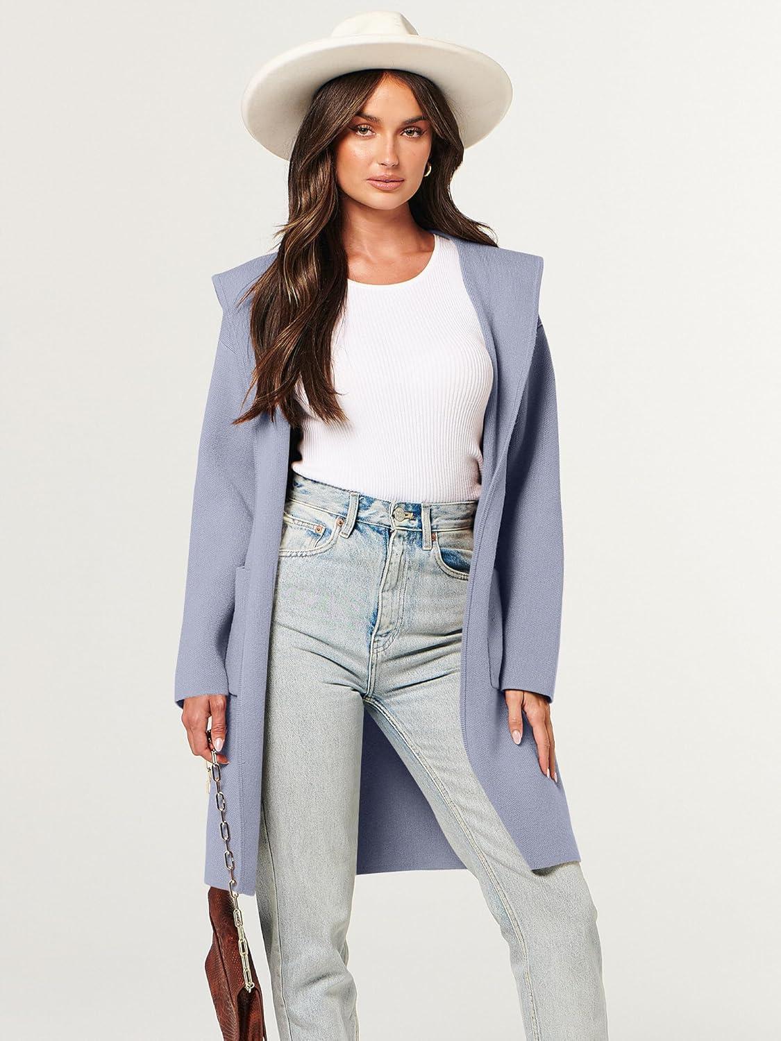 imageANRABESS Women Cardigan Open Front Oversized Casual Knit Hoodie Sweater Coatigan Lady Coat 2025 Fall Trendy OuterwearLight Purple