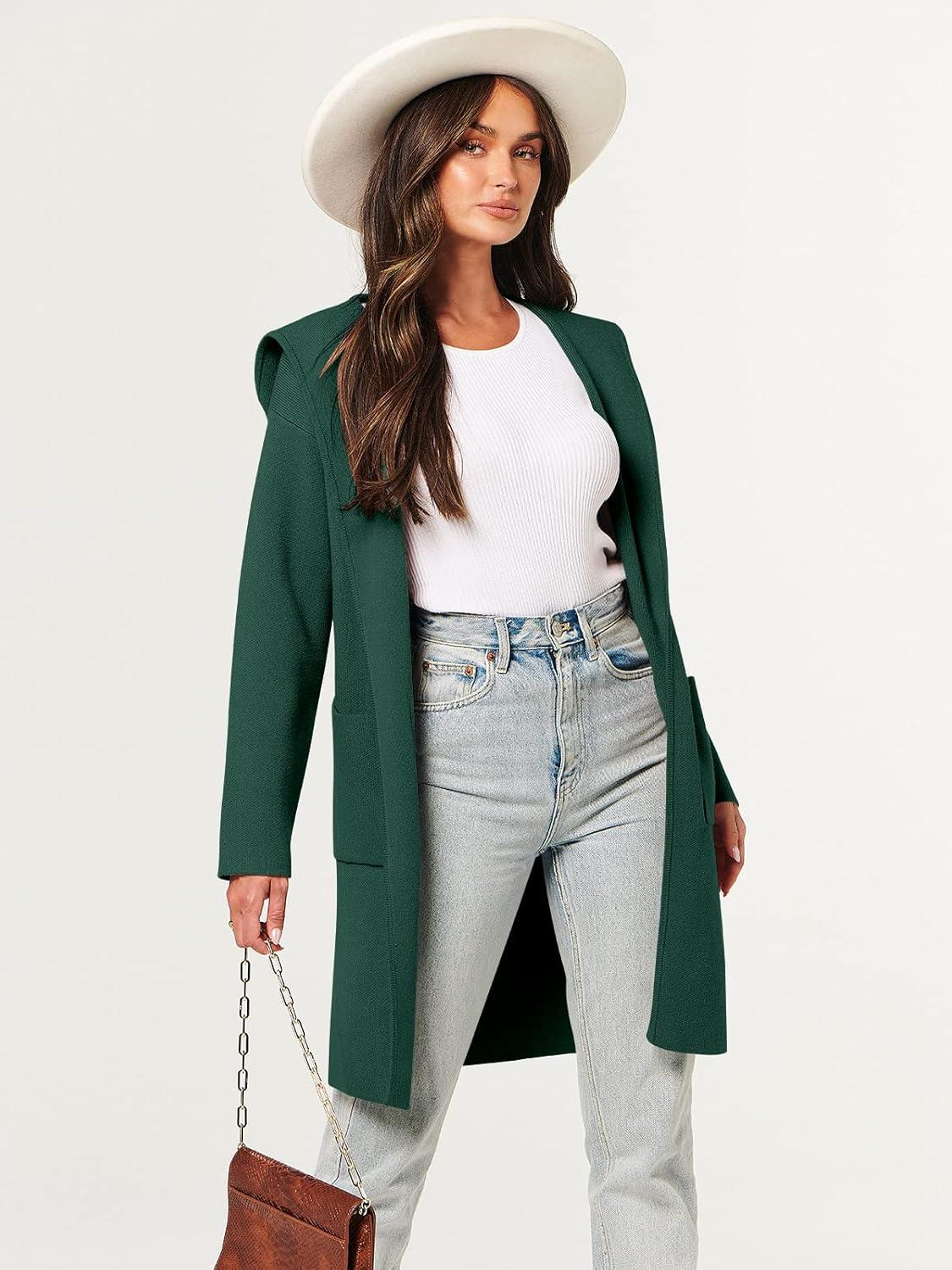 imageANRABESS Women Cardigan Open Front Oversized Casual Knit Hoodie Sweater Coatigan Lady Coat 2025 Fall Trendy OuterwearOpal Green
