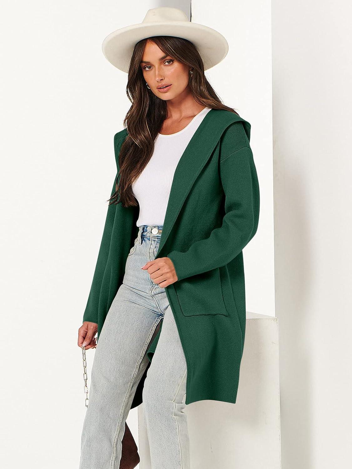 imageANRABESS Women Cardigan Open Front Oversized Casual Knit Hoodie Sweater Coatigan Lady Coat 2025 Fall Trendy OuterwearOpal Green