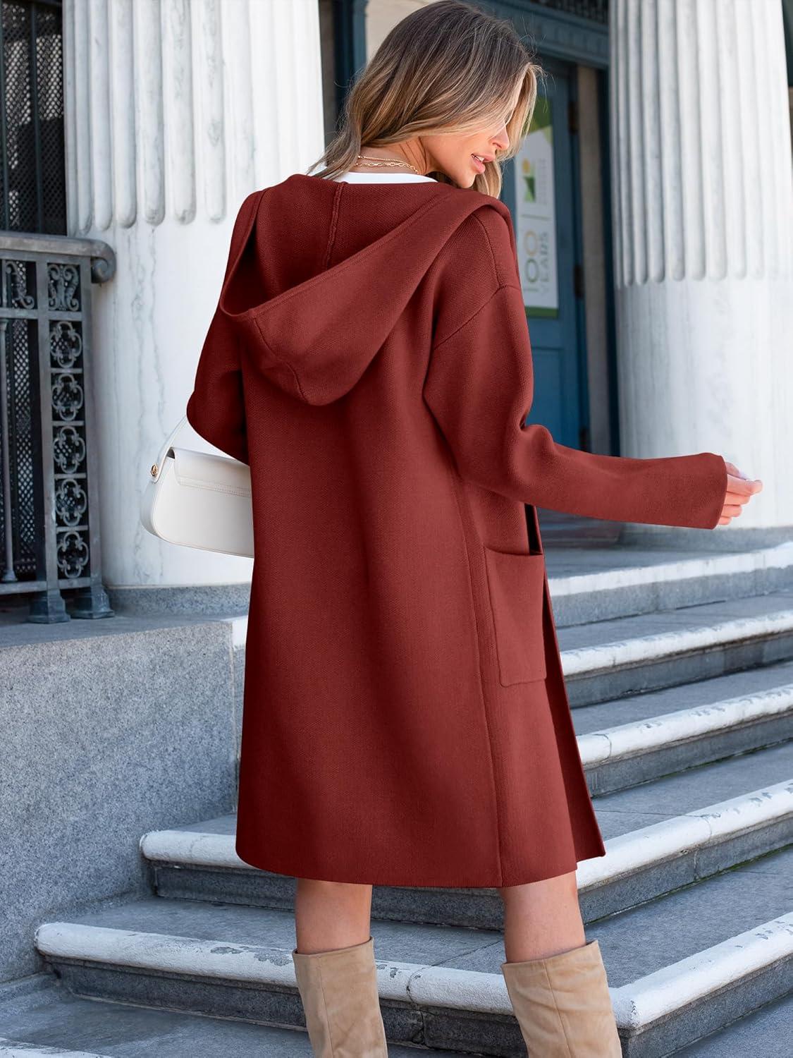 imageANRABESS Women Cardigan Open Front Oversized Casual Knit Hoodie Sweater Coatigan Lady Coat 2025 Fall Trendy OuterwearRed