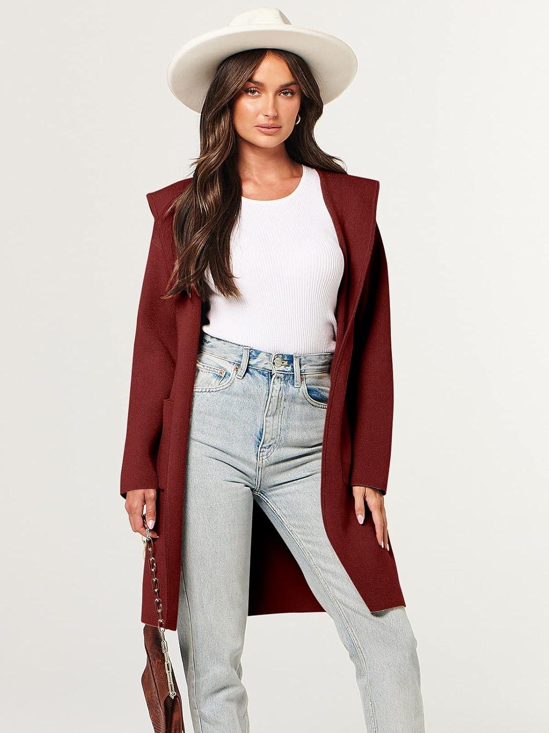 imageANRABESS Women Cardigan Open Front Oversized Casual Knit Hoodie Sweater Coatigan Lady Coat 2025 Fall Trendy OuterwearRed