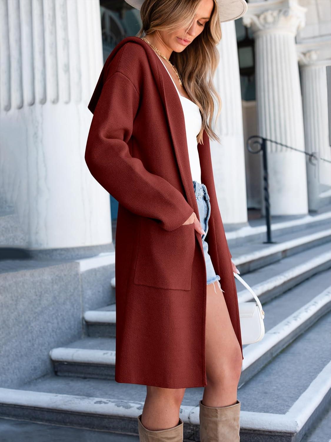 imageANRABESS Women Cardigan Open Front Oversized Casual Knit Hoodie Sweater Coatigan Lady Coat 2025 Fall Trendy OuterwearRed