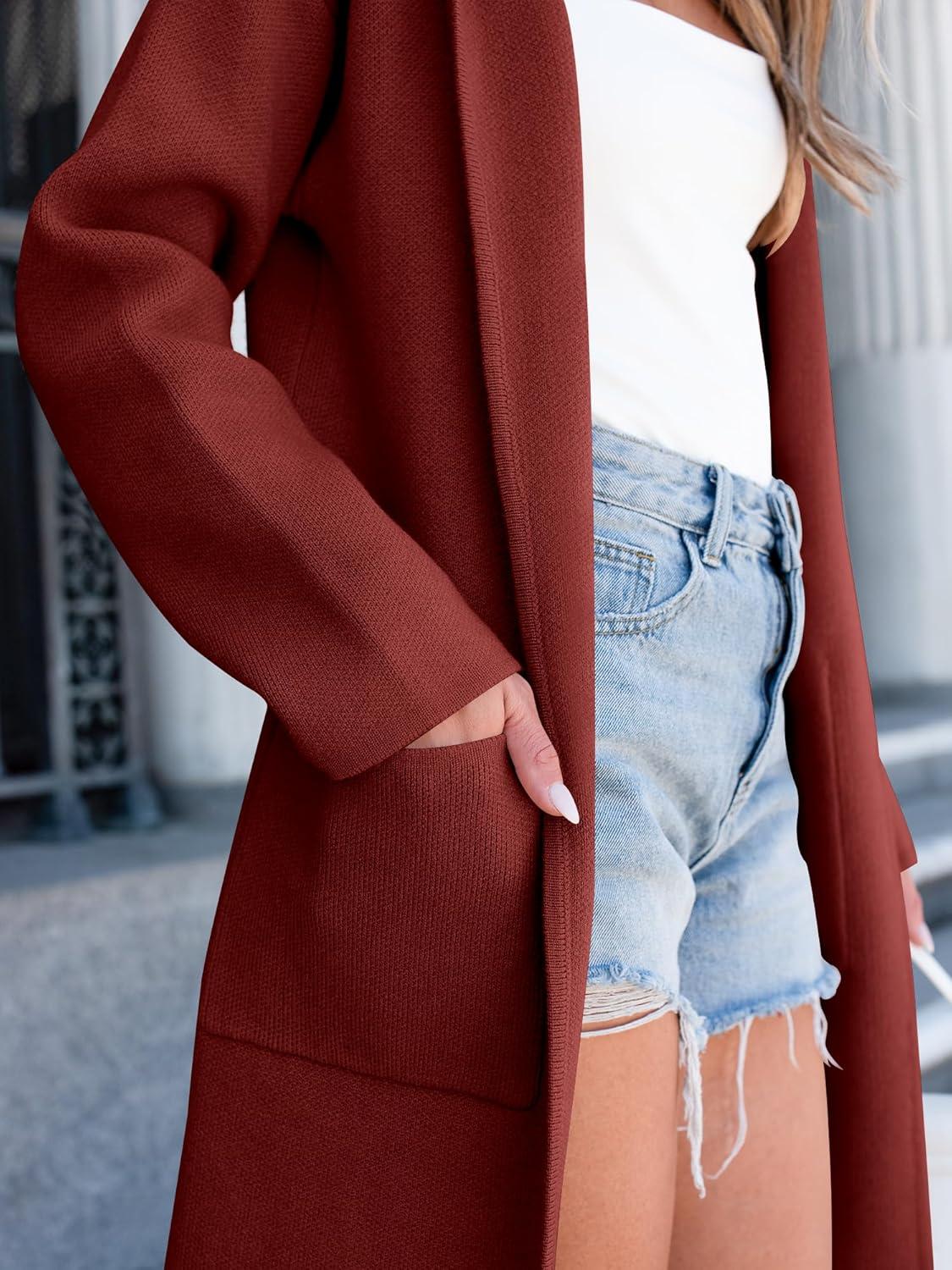 imageANRABESS Women Cardigan Open Front Oversized Casual Knit Hoodie Sweater Coatigan Lady Coat 2025 Fall Trendy OuterwearRed