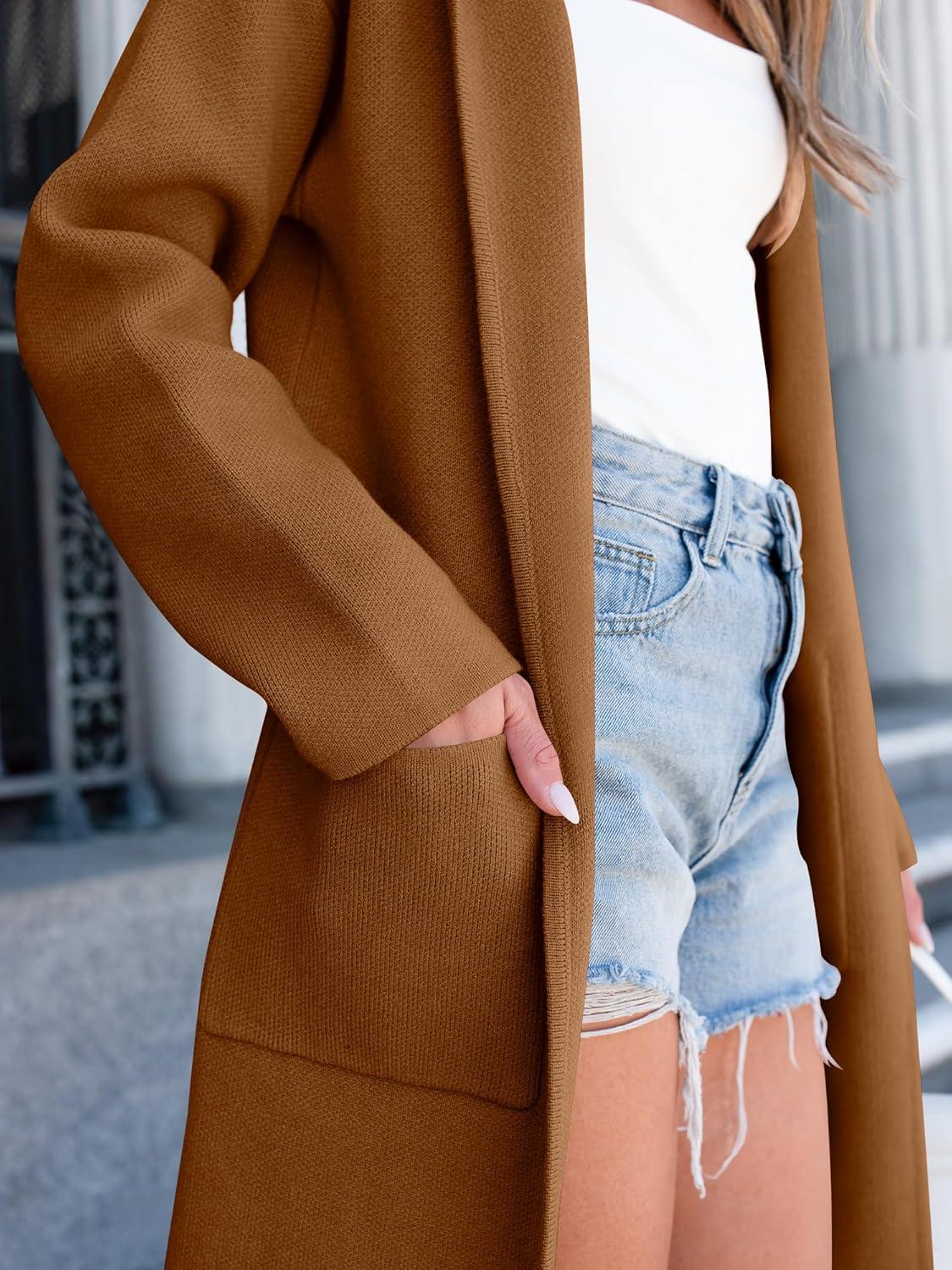 imageANRABESS Women Cardigan Open Front Oversized Casual Knit Hoodie Sweater Coatigan Lady Coat 2025 Fall Trendy OuterwearRed Brown