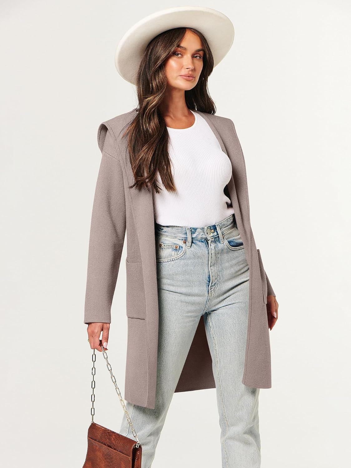 imageANRABESS Women Cardigan Open Front Oversized Casual Knit Hoodie Sweater Coatigan Lady Coat 2025 Fall Trendy OuterwearRed Khaki