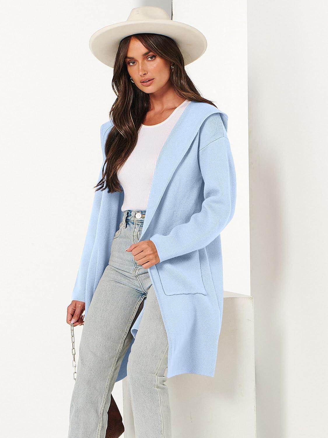 imageANRABESS Women Cardigan Open Front Oversized Casual Knit Hoodie Sweater Coatigan Lady Coat 2025 Fall Trendy OuterwearSky