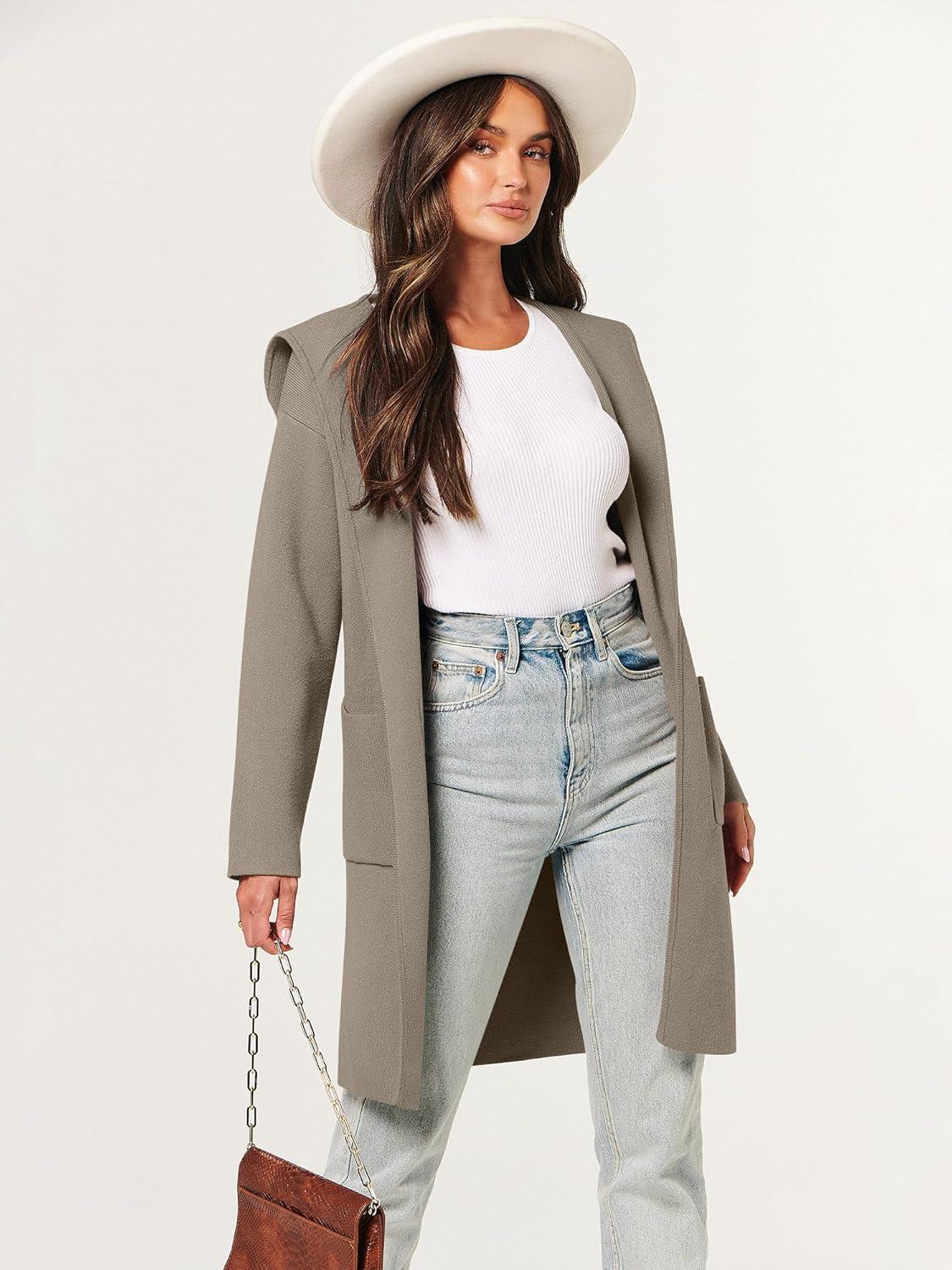 imageANRABESS Women Cardigan Open Front Oversized Casual Knit Hoodie Sweater Coatigan Lady Coat 2025 Fall Trendy OuterwearTaupe