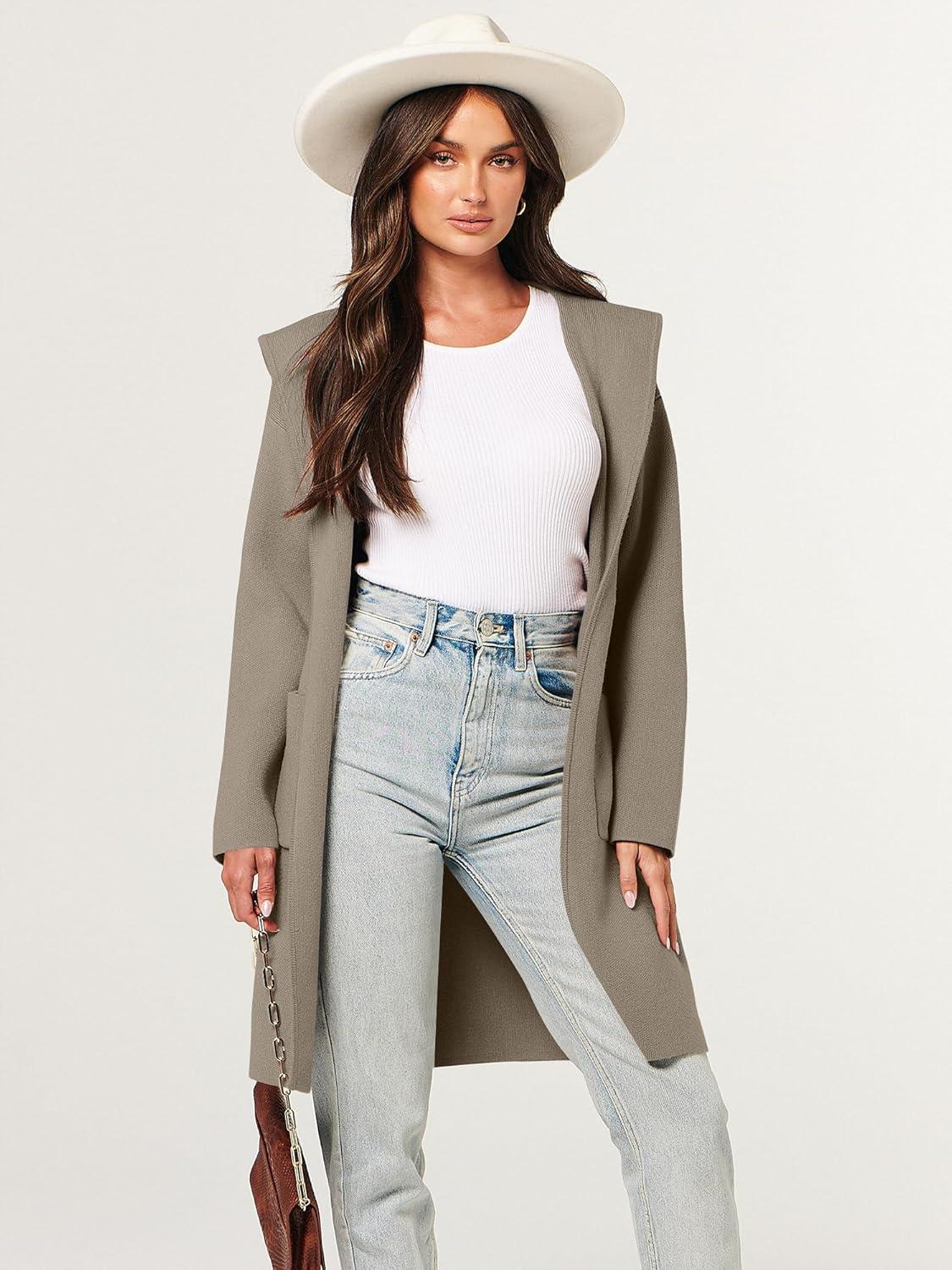 imageANRABESS Women Cardigan Open Front Oversized Casual Knit Hoodie Sweater Coatigan Lady Coat 2025 Fall Trendy OuterwearTaupe