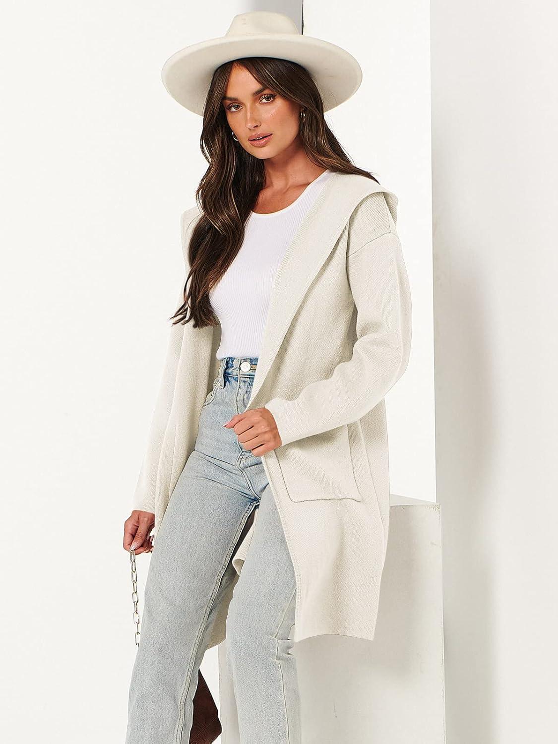imageANRABESS Women Cardigan Open Front Oversized Casual Knit Hoodie Sweater Coatigan Lady Coat 2025 Fall Trendy OuterwearWhite