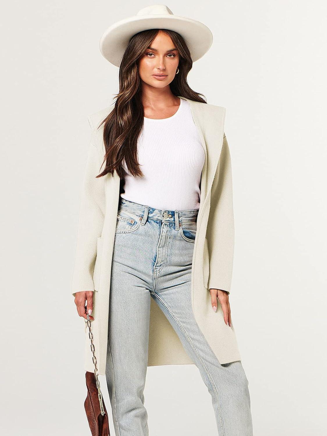 imageANRABESS Women Cardigan Open Front Oversized Casual Knit Hoodie Sweater Coatigan Lady Coat 2025 Fall Trendy OuterwearWhite