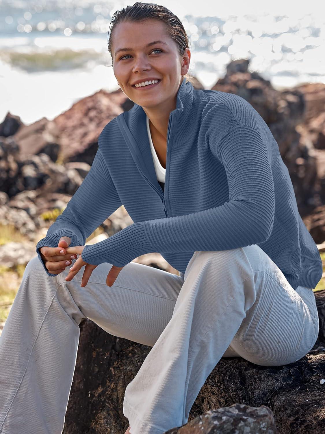 imageANRABESS Womens 2025 Fall Long Sleeve Half Zip Casual Oversized Ribbed Knit Pullover Sweater Top Thumb Hole Trendy OutfitsBlue