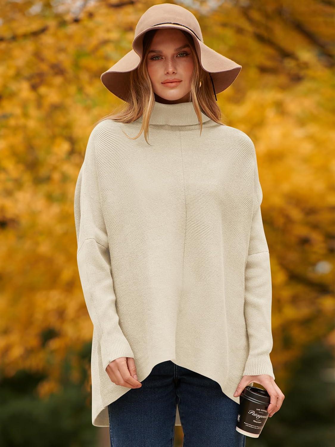 imageANRABESS Womens Oversized Turtleneck Batwing Long Sleeve Casual Cozy Baggy Knit Pullover Tunic Sweater 2024 Fall OutfitsApricot