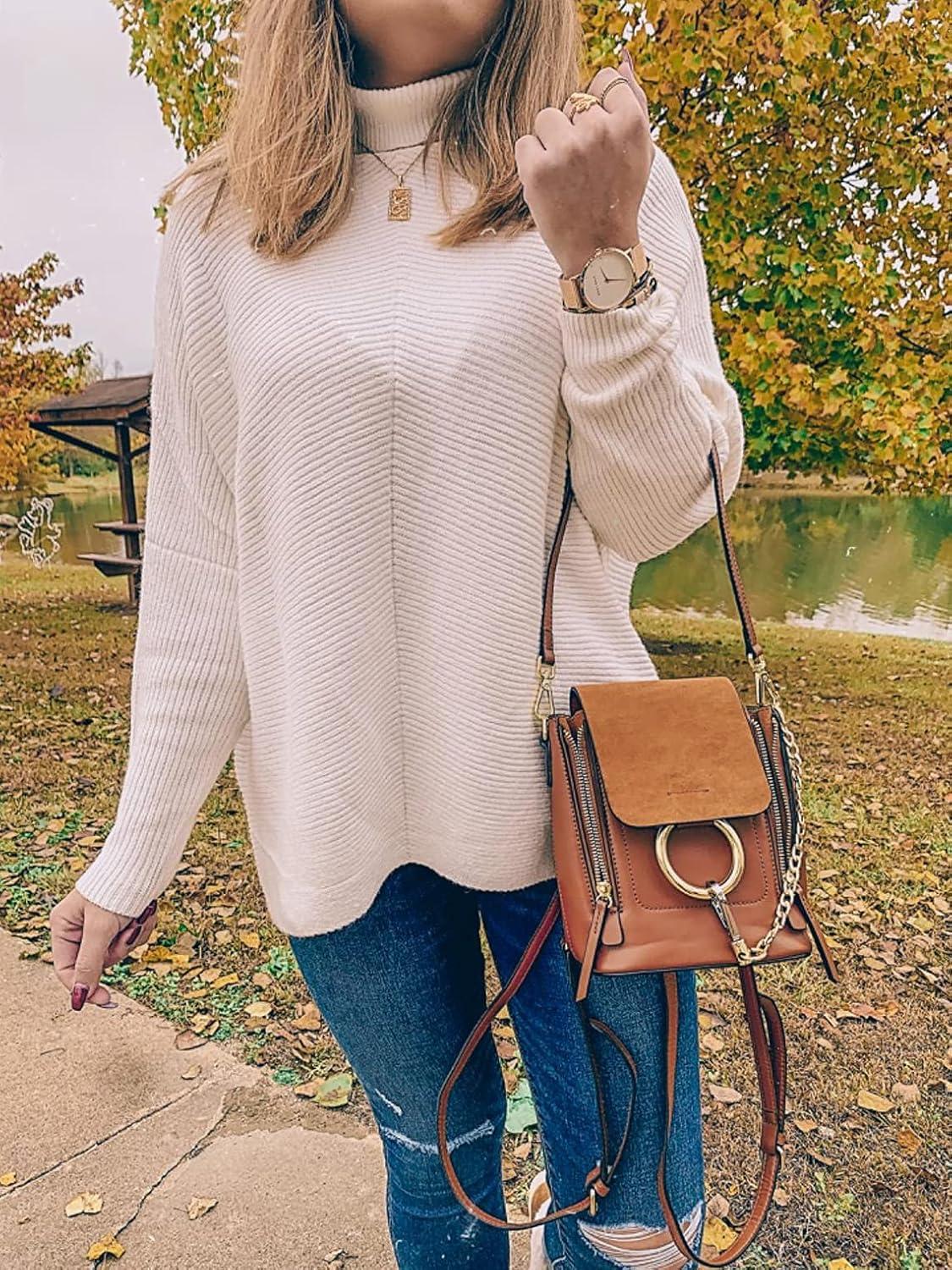 imageANRABESS Womens Oversized Turtleneck Batwing Long Sleeve Casual Cozy Baggy Knit Pullover Tunic Sweater 2024 Fall OutfitsApricot
