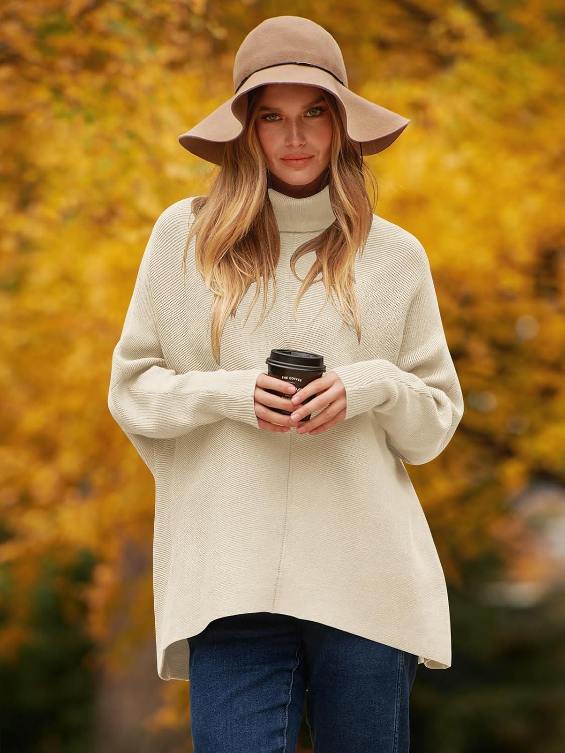 imageANRABESS Womens Oversized Turtleneck Batwing Long Sleeve Casual Cozy Baggy Knit Pullover Tunic Sweater 2024 Fall OutfitsApricot
