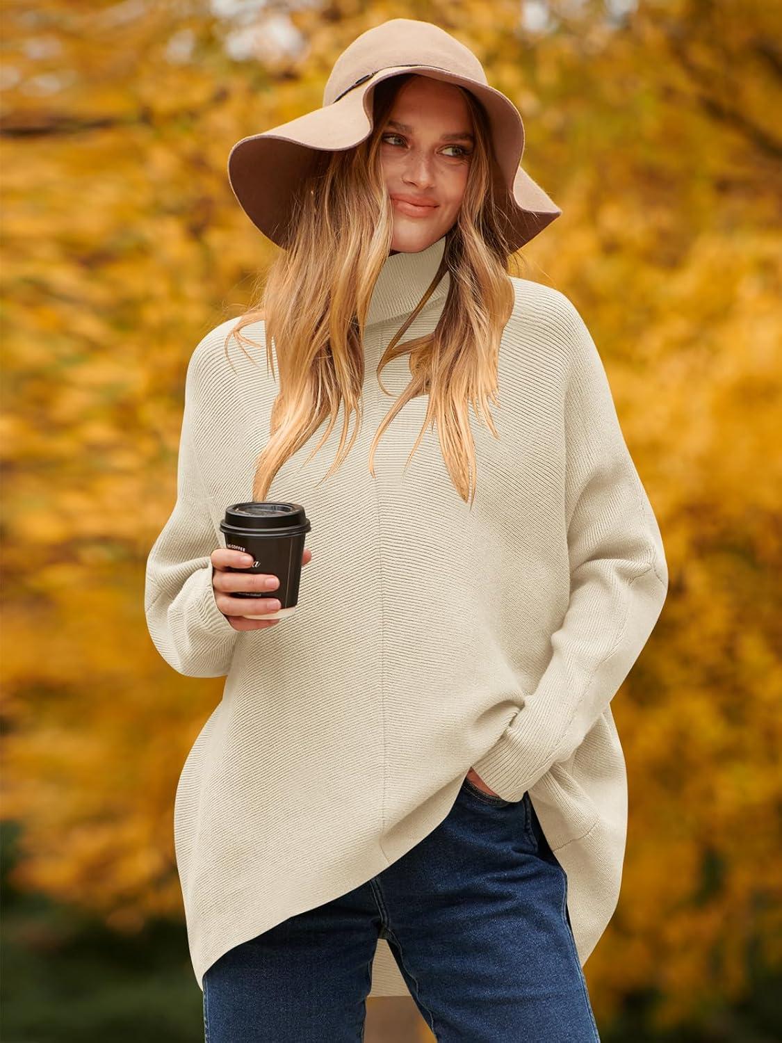 imageANRABESS Womens Oversized Turtleneck Batwing Long Sleeve Casual Cozy Baggy Knit Pullover Tunic Sweater 2024 Fall OutfitsApricot