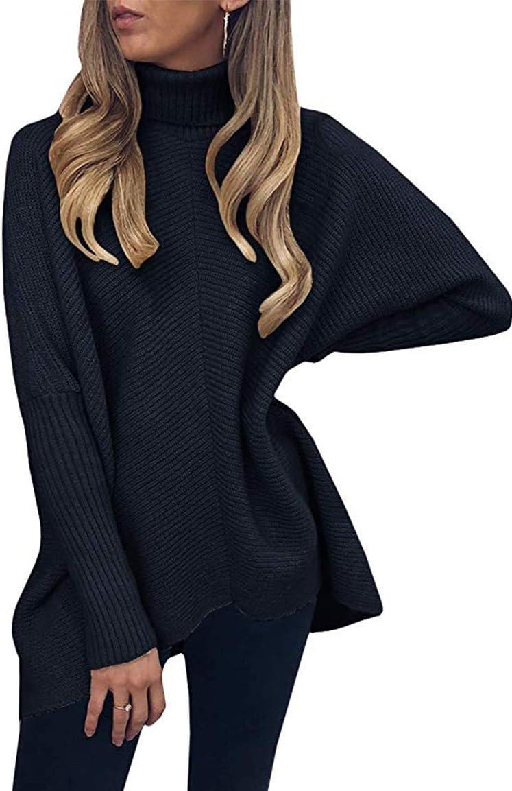imageANRABESS Womens Oversized Turtleneck Batwing Long Sleeve Casual Cozy Baggy Knit Pullover Tunic Sweater 2024 Fall OutfitsBlack