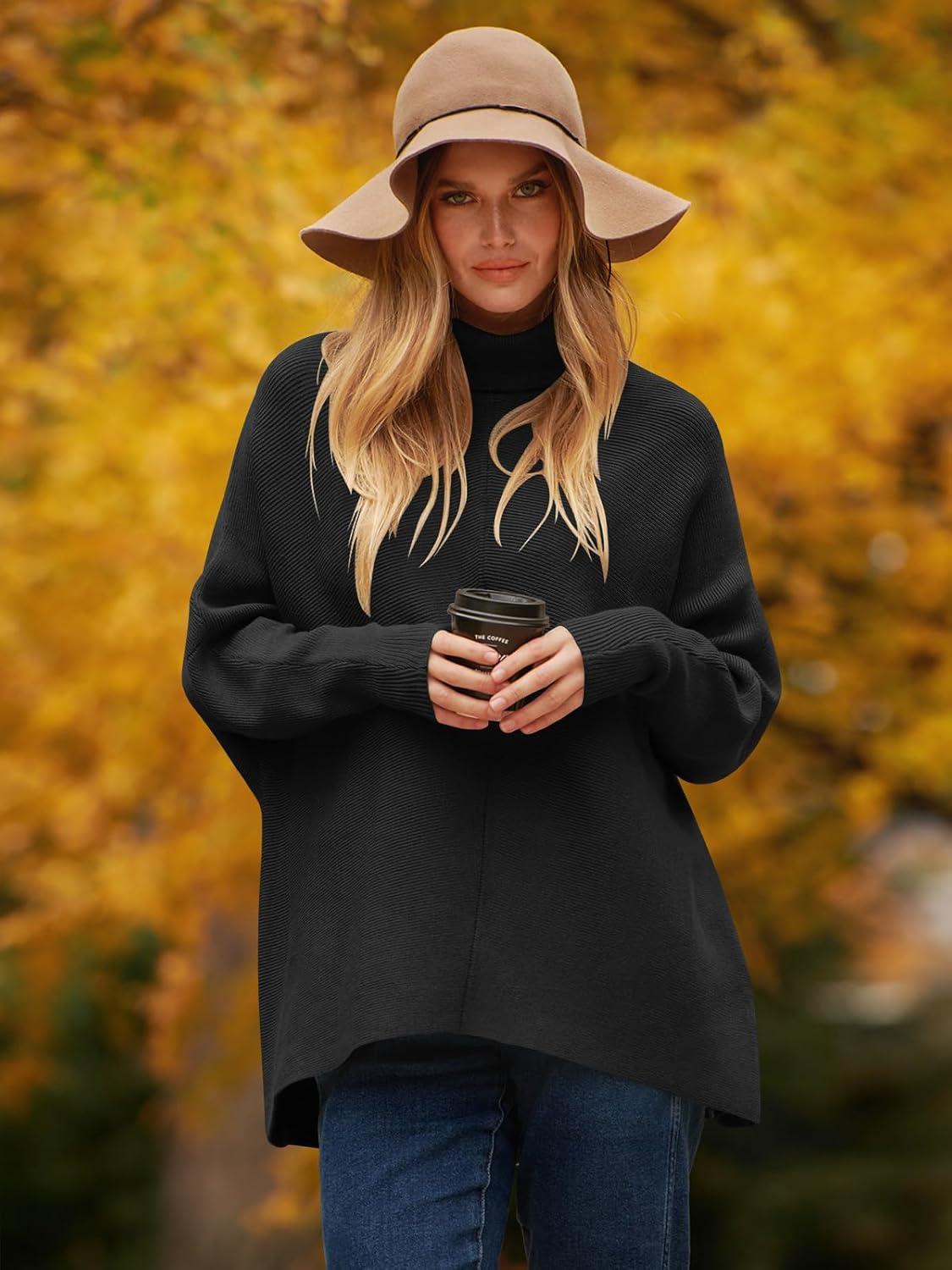 imageANRABESS Womens Oversized Turtleneck Batwing Long Sleeve Casual Cozy Baggy Knit Pullover Tunic Sweater 2024 Fall OutfitsBlack