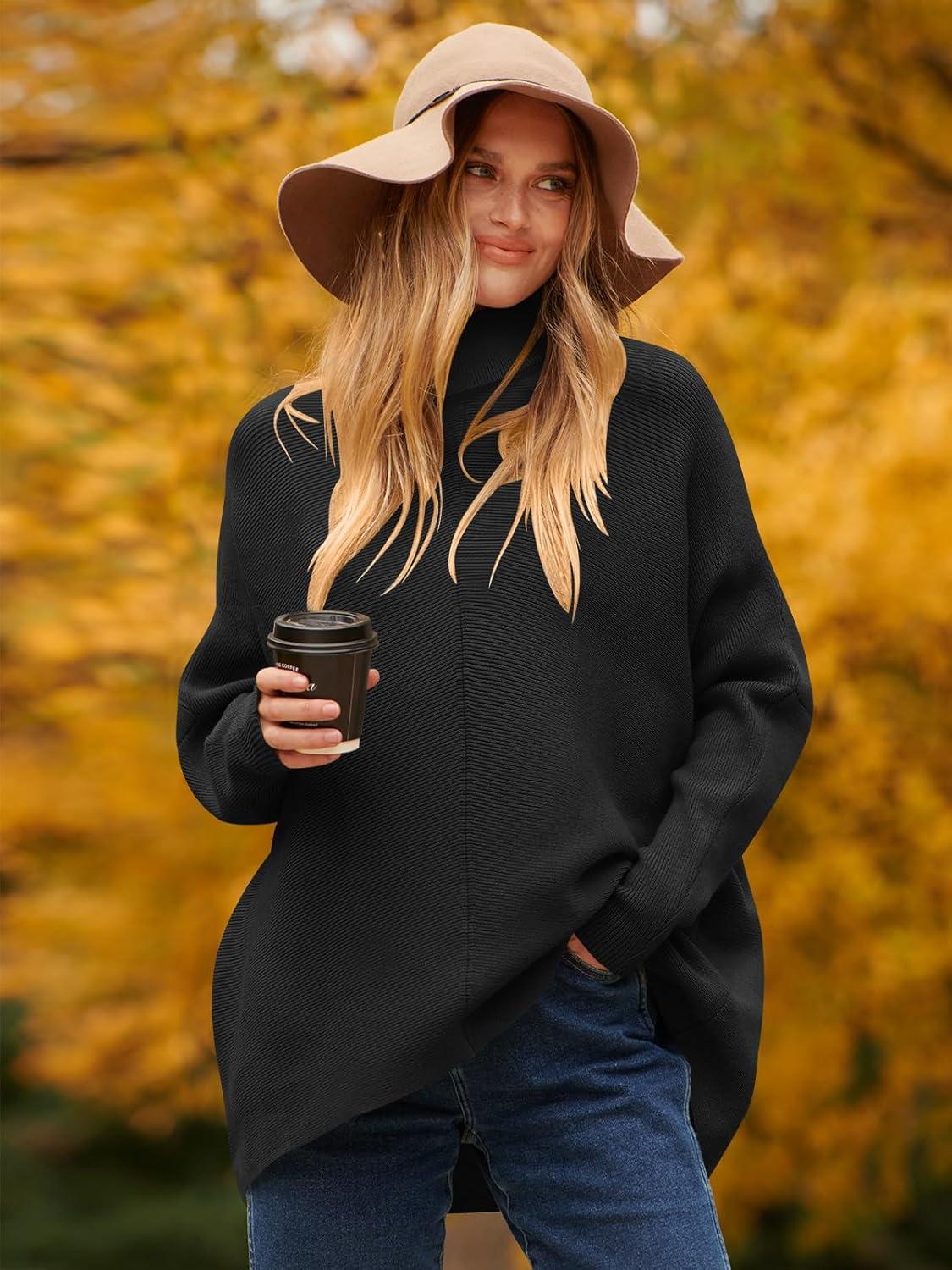 imageANRABESS Womens Oversized Turtleneck Batwing Long Sleeve Casual Cozy Baggy Knit Pullover Tunic Sweater 2024 Fall OutfitsBlack
