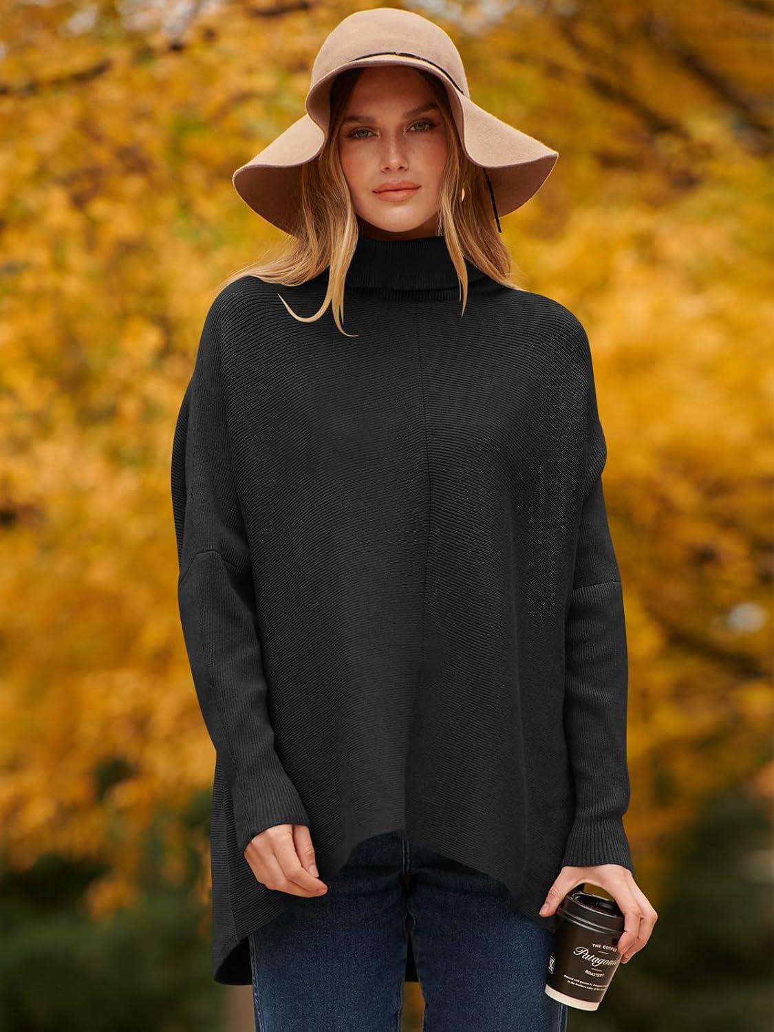 imageANRABESS Womens Oversized Turtleneck Batwing Long Sleeve Casual Cozy Baggy Knit Pullover Tunic Sweater 2024 Fall OutfitsBlack