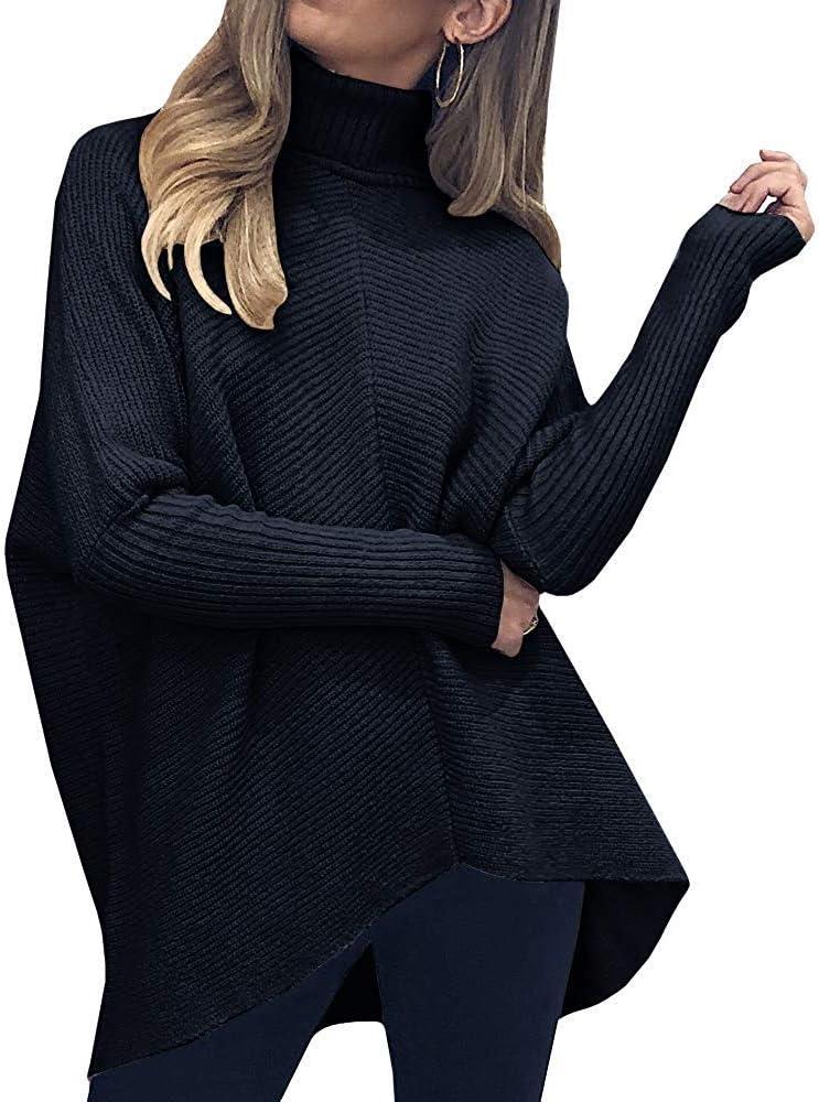 imageANRABESS Womens Oversized Turtleneck Batwing Long Sleeve Casual Cozy Baggy Knit Pullover Tunic Sweater 2024 Fall OutfitsBlack