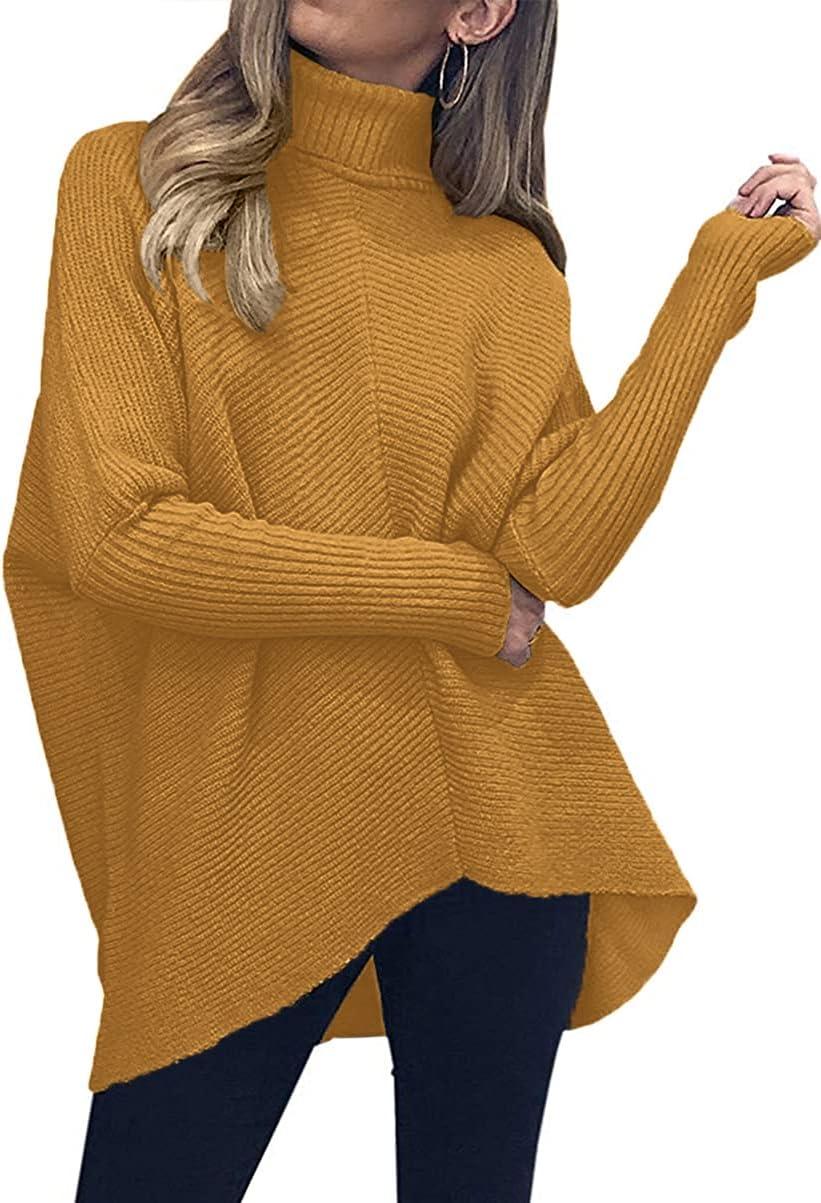imageANRABESS Womens Oversized Turtleneck Batwing Long Sleeve Casual Cozy Baggy Knit Pullover Tunic Sweater 2024 Fall OutfitsCamel