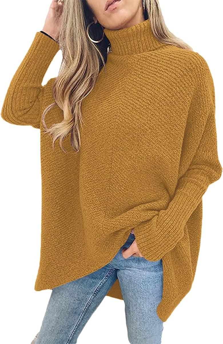 imageANRABESS Womens Oversized Turtleneck Batwing Long Sleeve Casual Cozy Baggy Knit Pullover Tunic Sweater 2024 Fall OutfitsCamel
