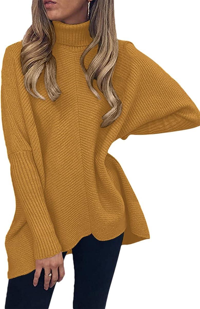 imageANRABESS Womens Oversized Turtleneck Batwing Long Sleeve Casual Cozy Baggy Knit Pullover Tunic Sweater 2024 Fall OutfitsCamel