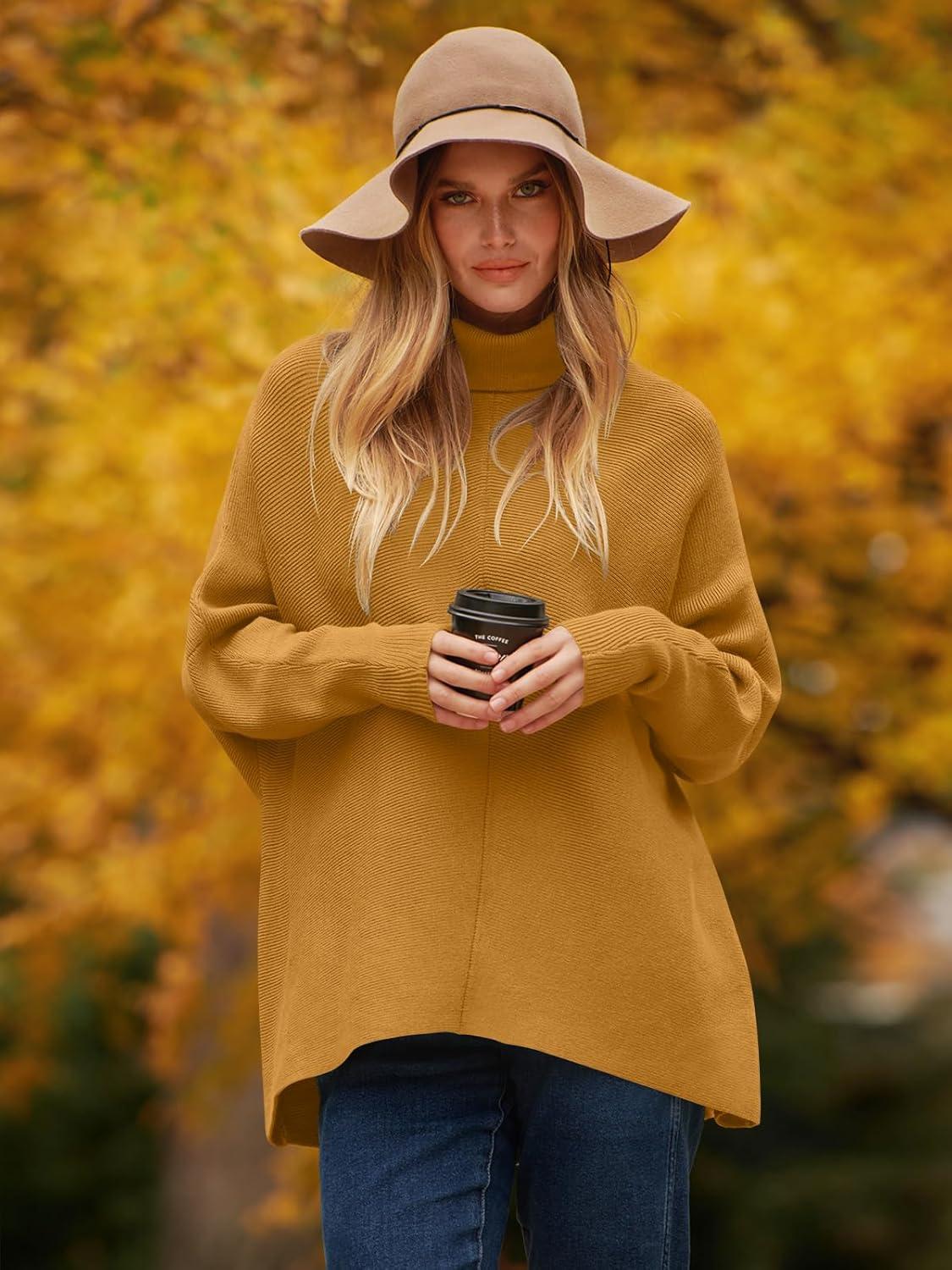 imageANRABESS Womens Oversized Turtleneck Batwing Long Sleeve Casual Cozy Baggy Knit Pullover Tunic Sweater 2024 Fall OutfitsCamel