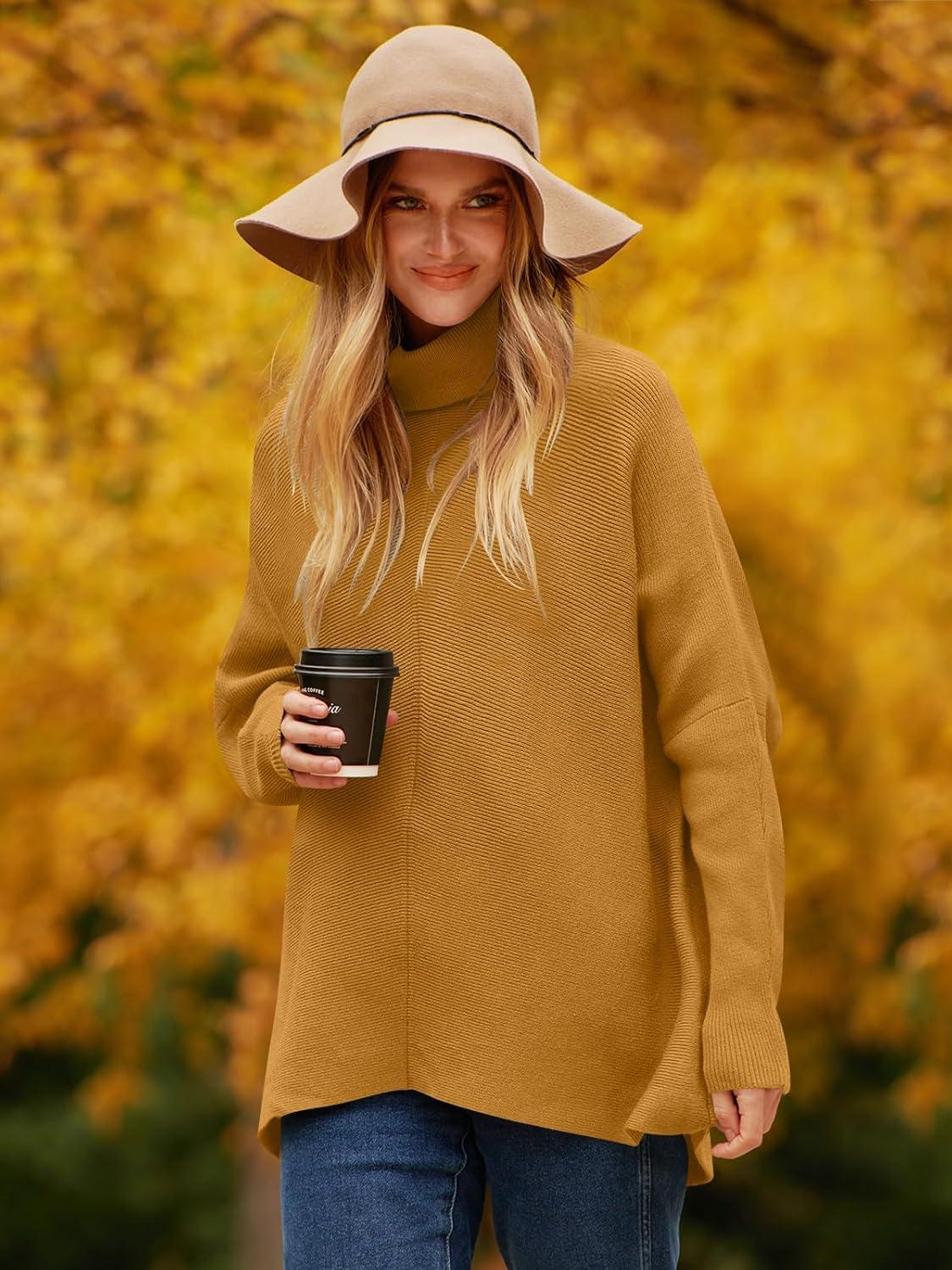 imageANRABESS Womens Oversized Turtleneck Batwing Long Sleeve Casual Cozy Baggy Knit Pullover Tunic Sweater 2024 Fall OutfitsCamel