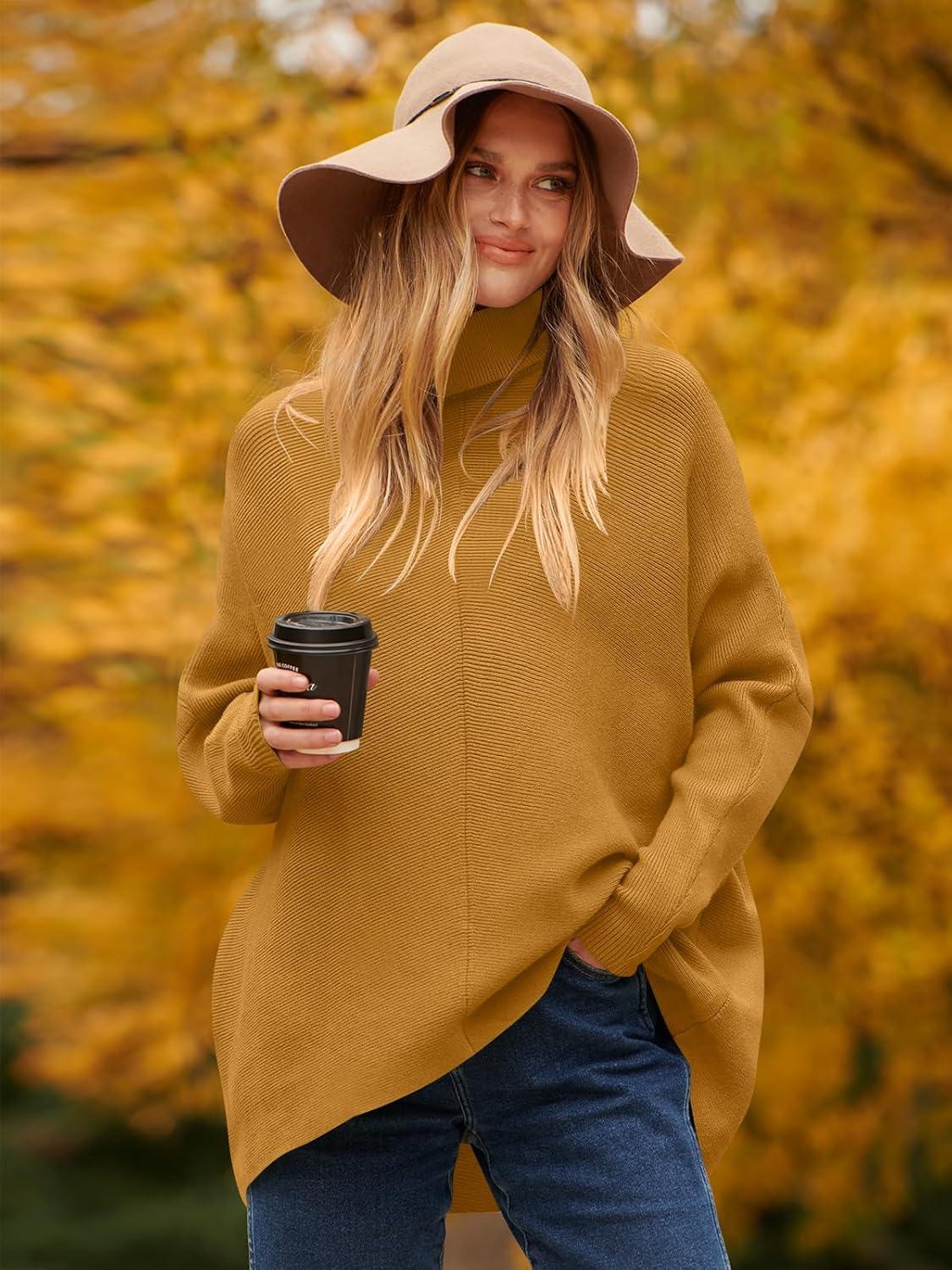 imageANRABESS Womens Oversized Turtleneck Batwing Long Sleeve Casual Cozy Baggy Knit Pullover Tunic Sweater 2024 Fall OutfitsCamel
